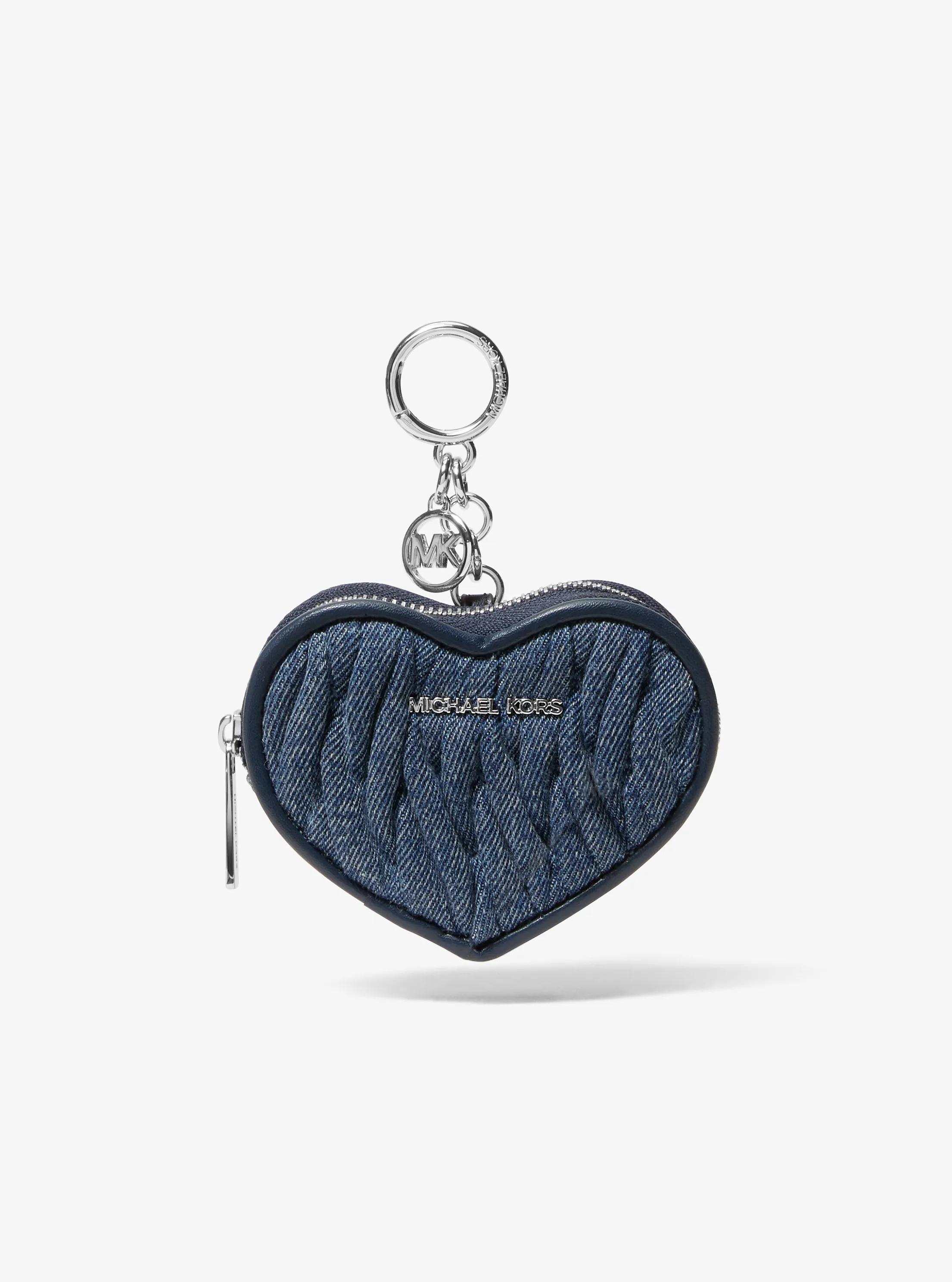 Jet Set Travel Matelass&eacute; Denim Heart Coin Pouch in DENIM | Michael Kors