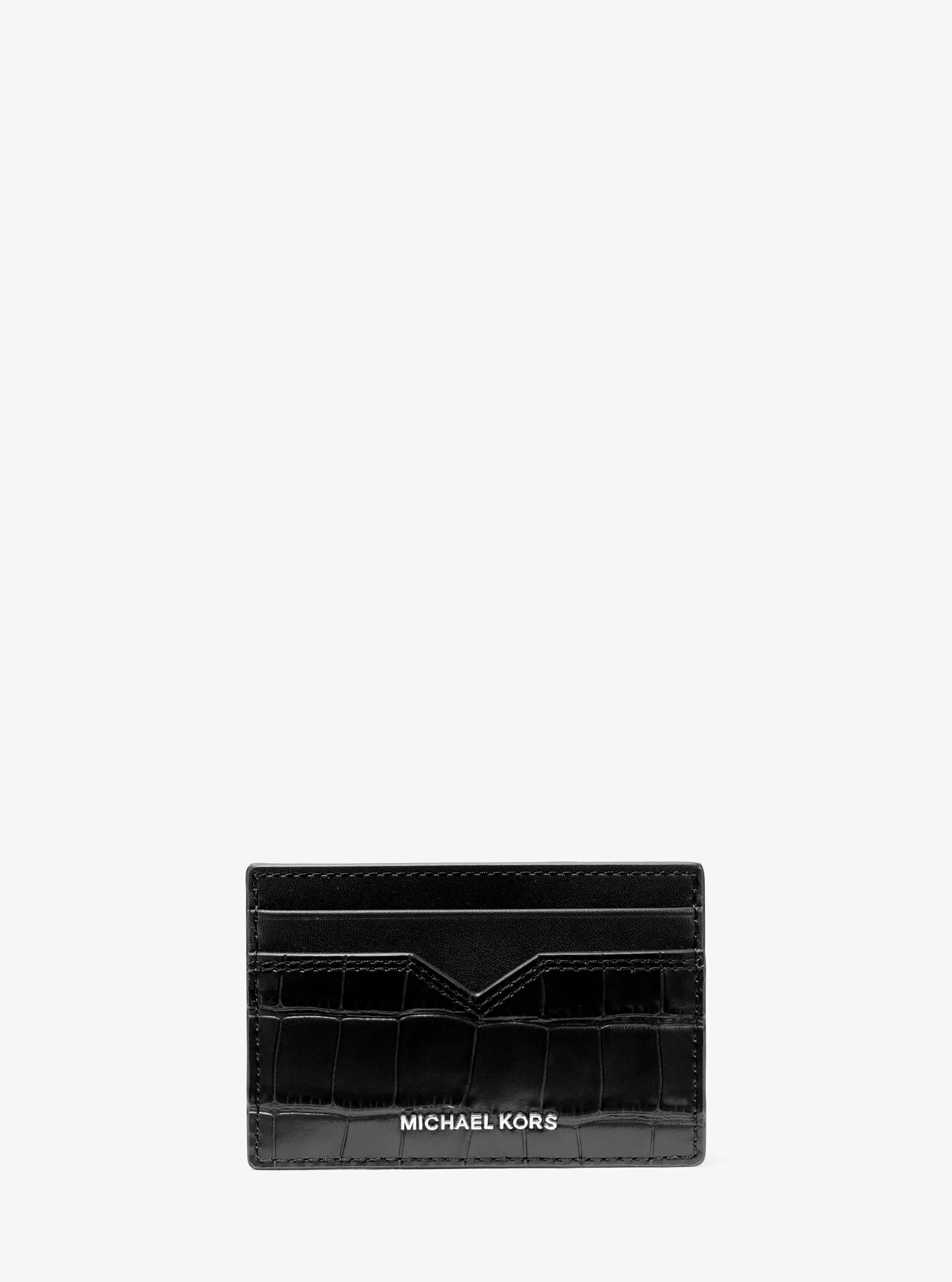 Hudson Crocodile-Embossed Leather Card Case in BLACK | Michael Kors