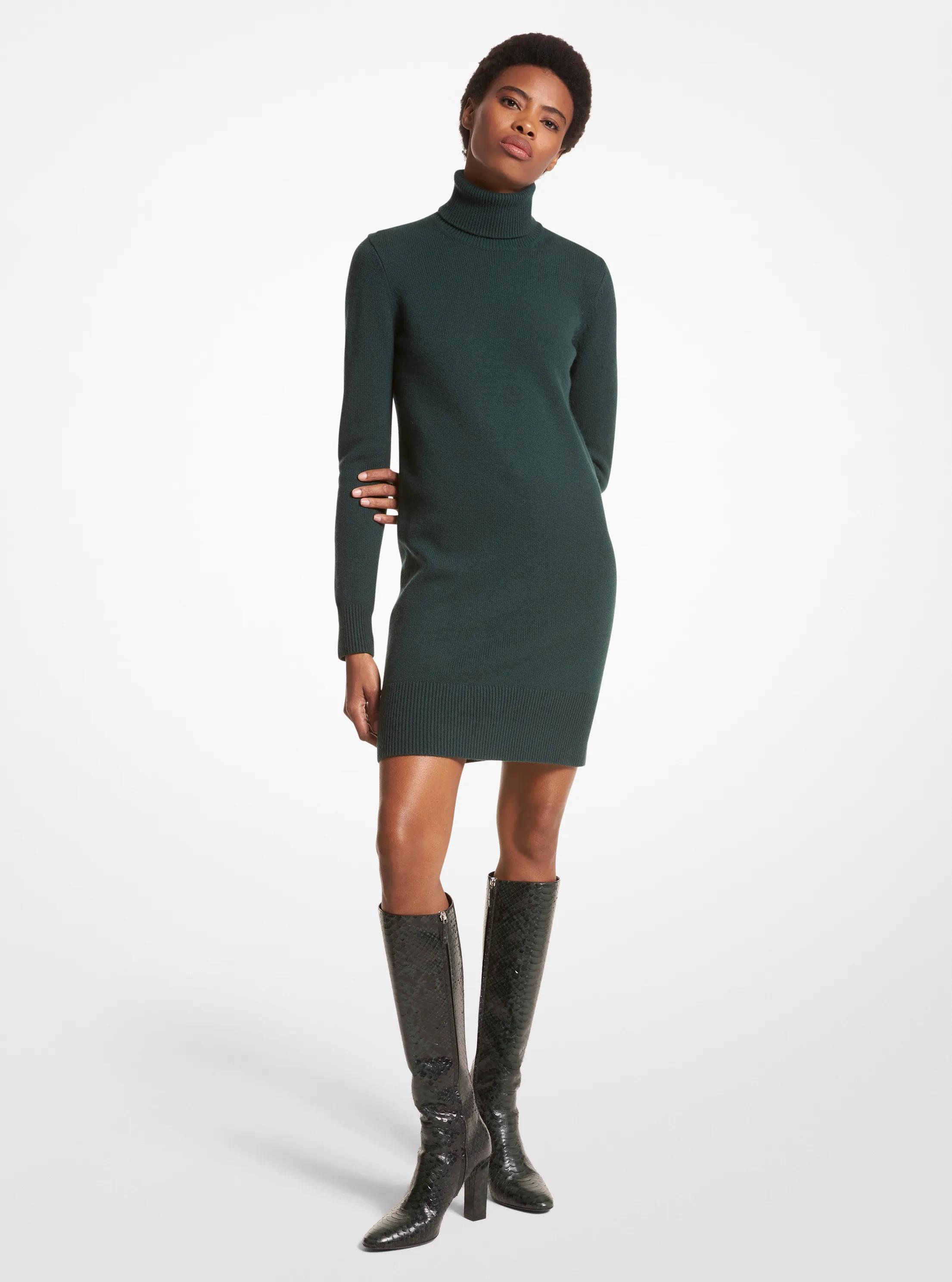 Kaia Cashmere Turtleneck Dress in FOREST | Michael Kors