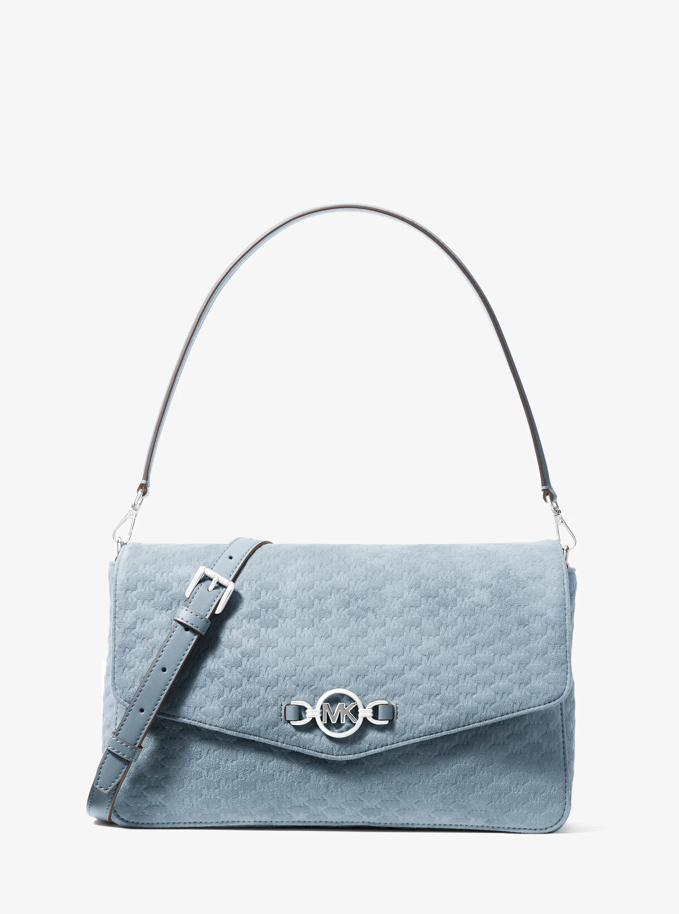 Grand sac &agrave; bandouli&egrave;re convertible Kacey en microsu&egrave;de de polyester &agrave; logo grav&eacute; in BLEU P&Acirc;LE | Michael Kors