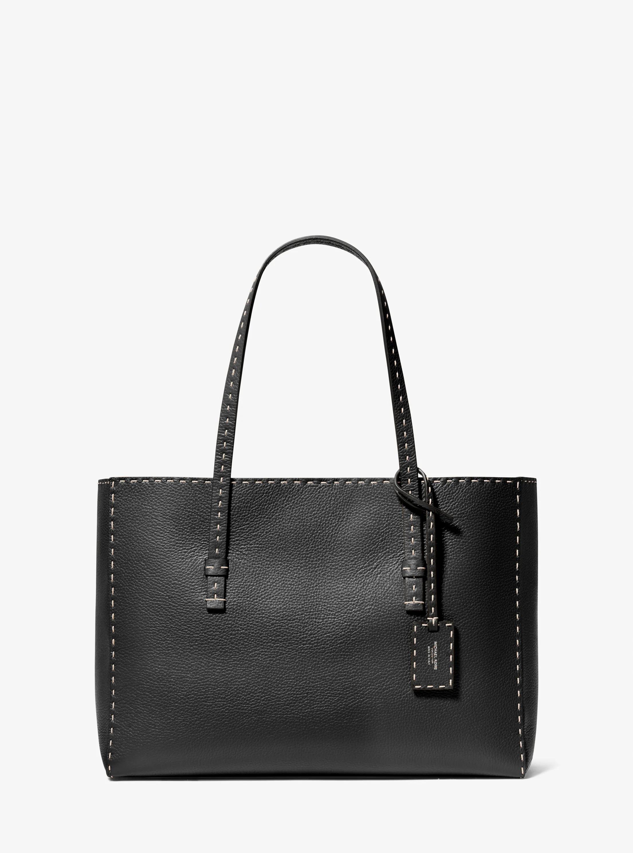 Sharon Hand-Stitched Pebbled Leather Tote Bag in BLACK | Michael Kors