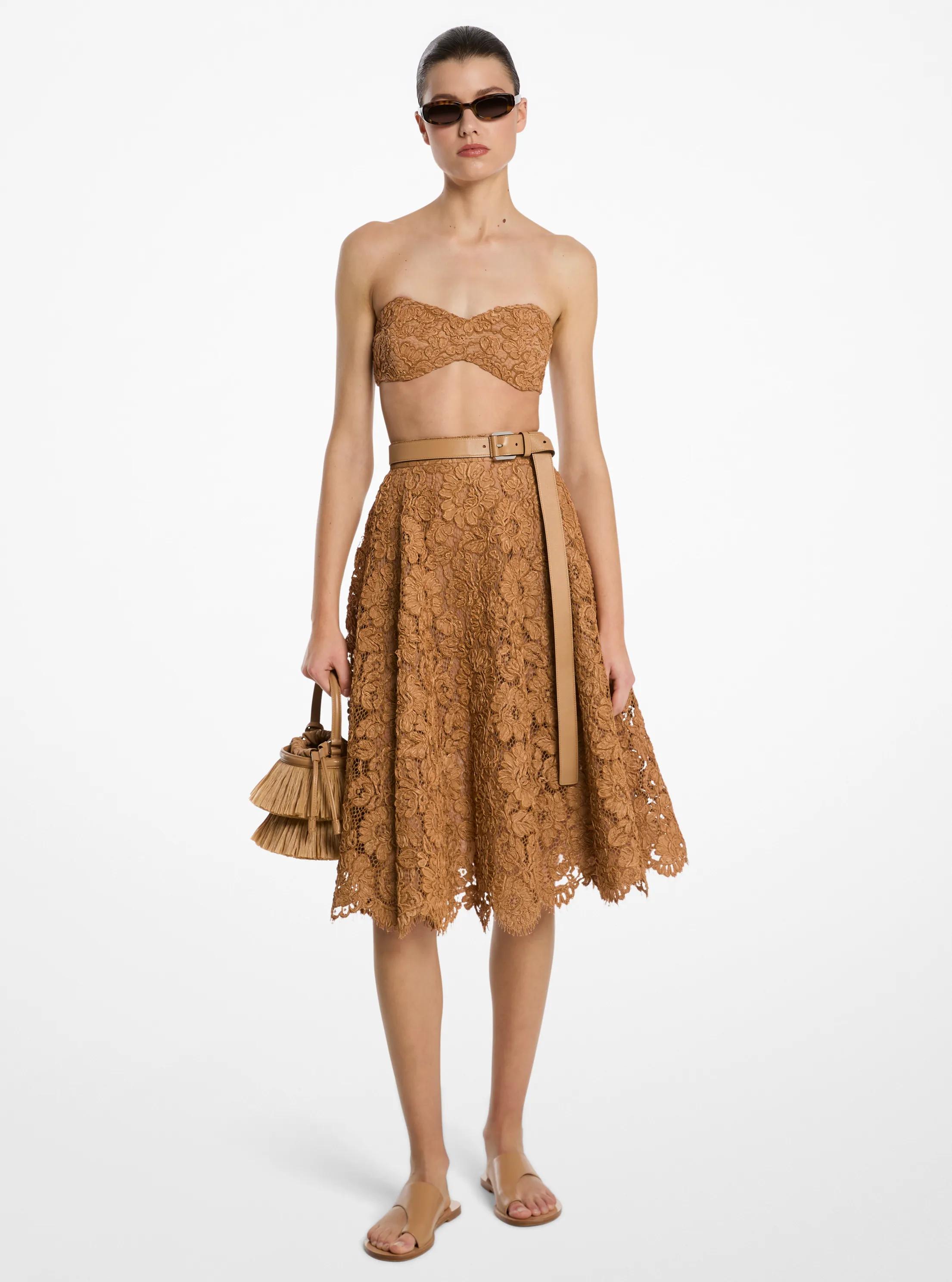 Hand-Embroidered Floral Lace Circle Skirt in PEANUT | Michael Kors