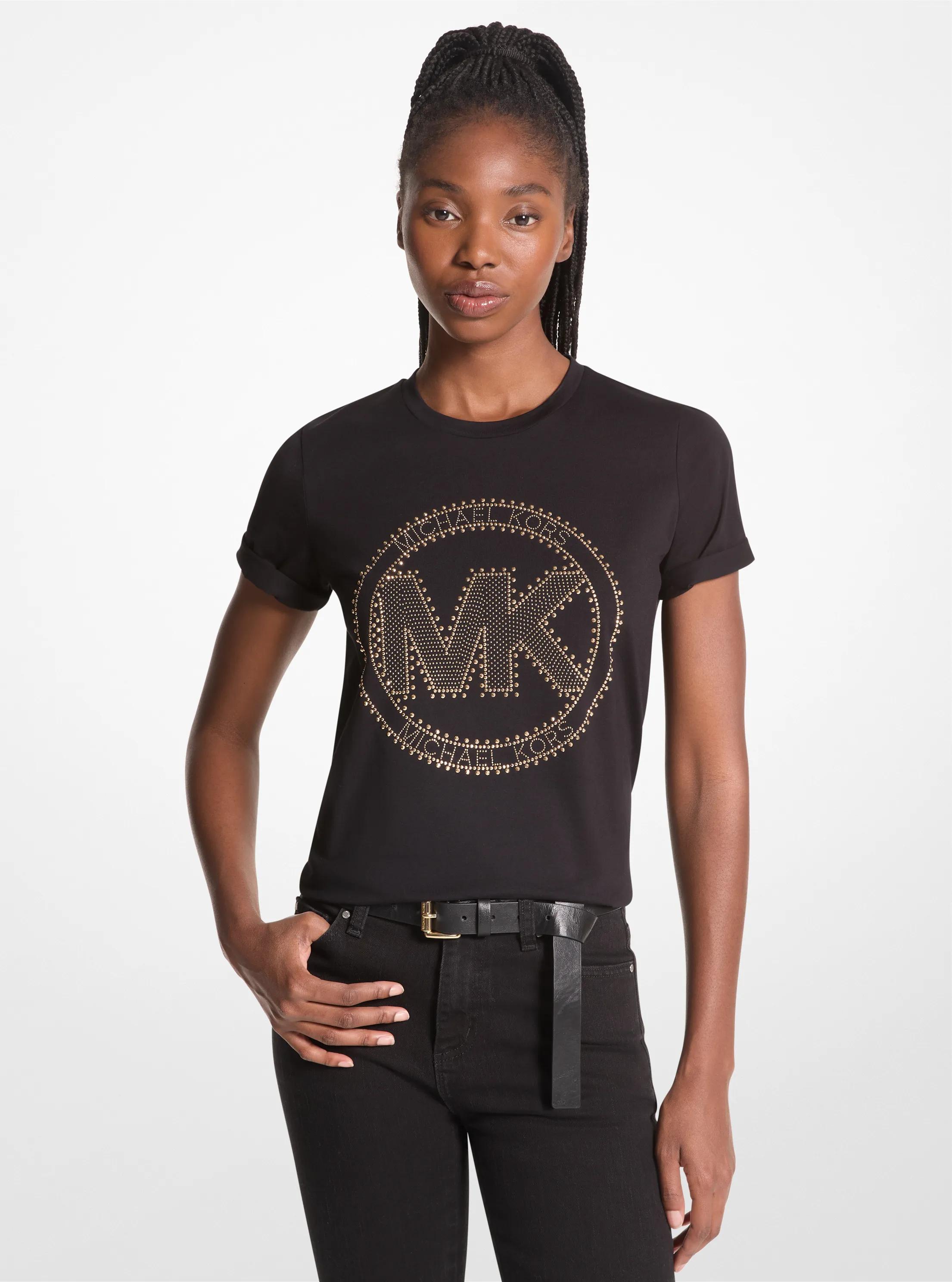 Camiseta de punto de algod&oacute;n org&aacute;nico con logotipo con tachuelas in NEGRO | Michael Kors