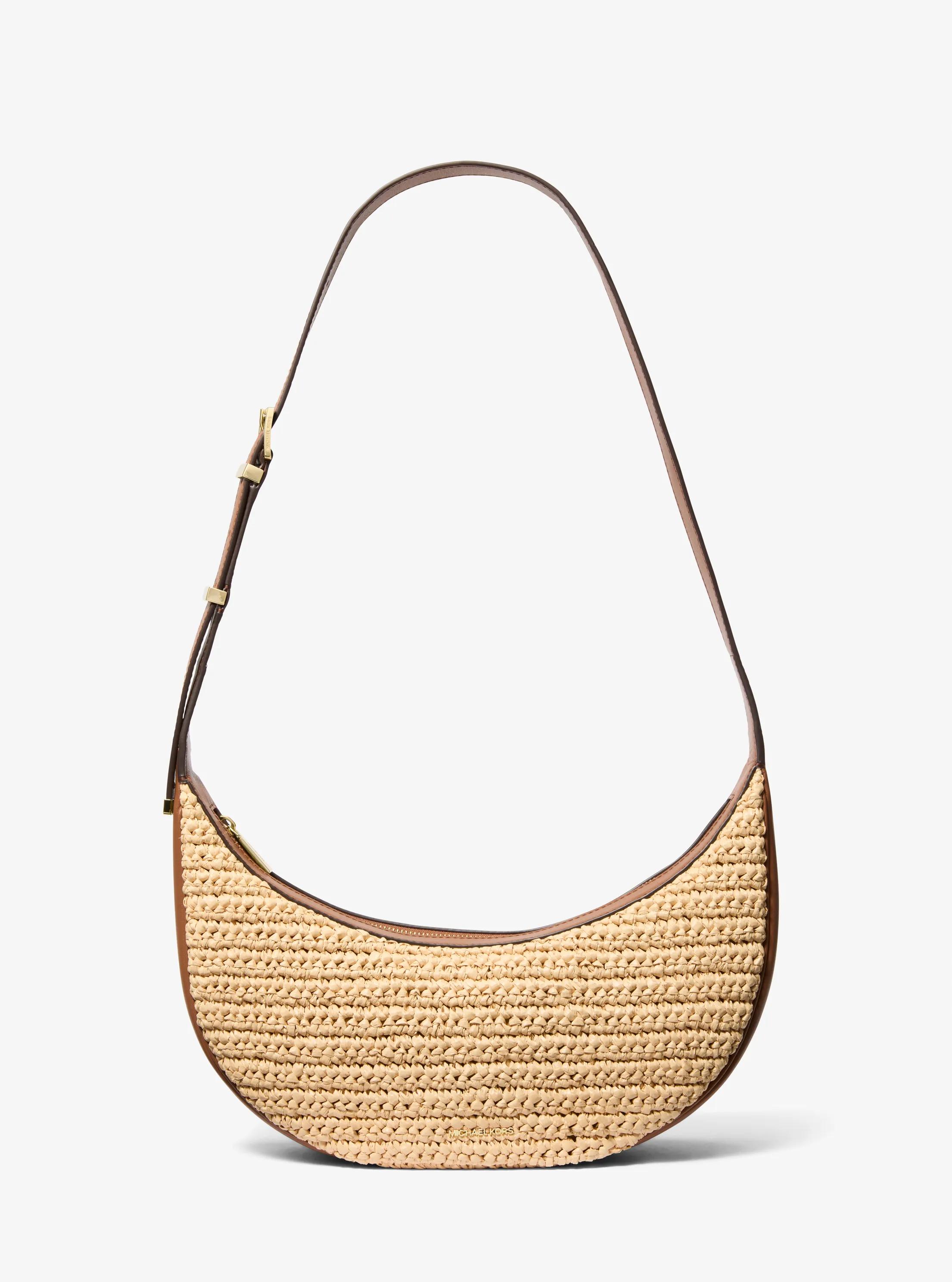 Avra Medium Hand-Crocheted and Leather Crossbody Bag  in NATURAL/LUGGAGE | Michael Kors