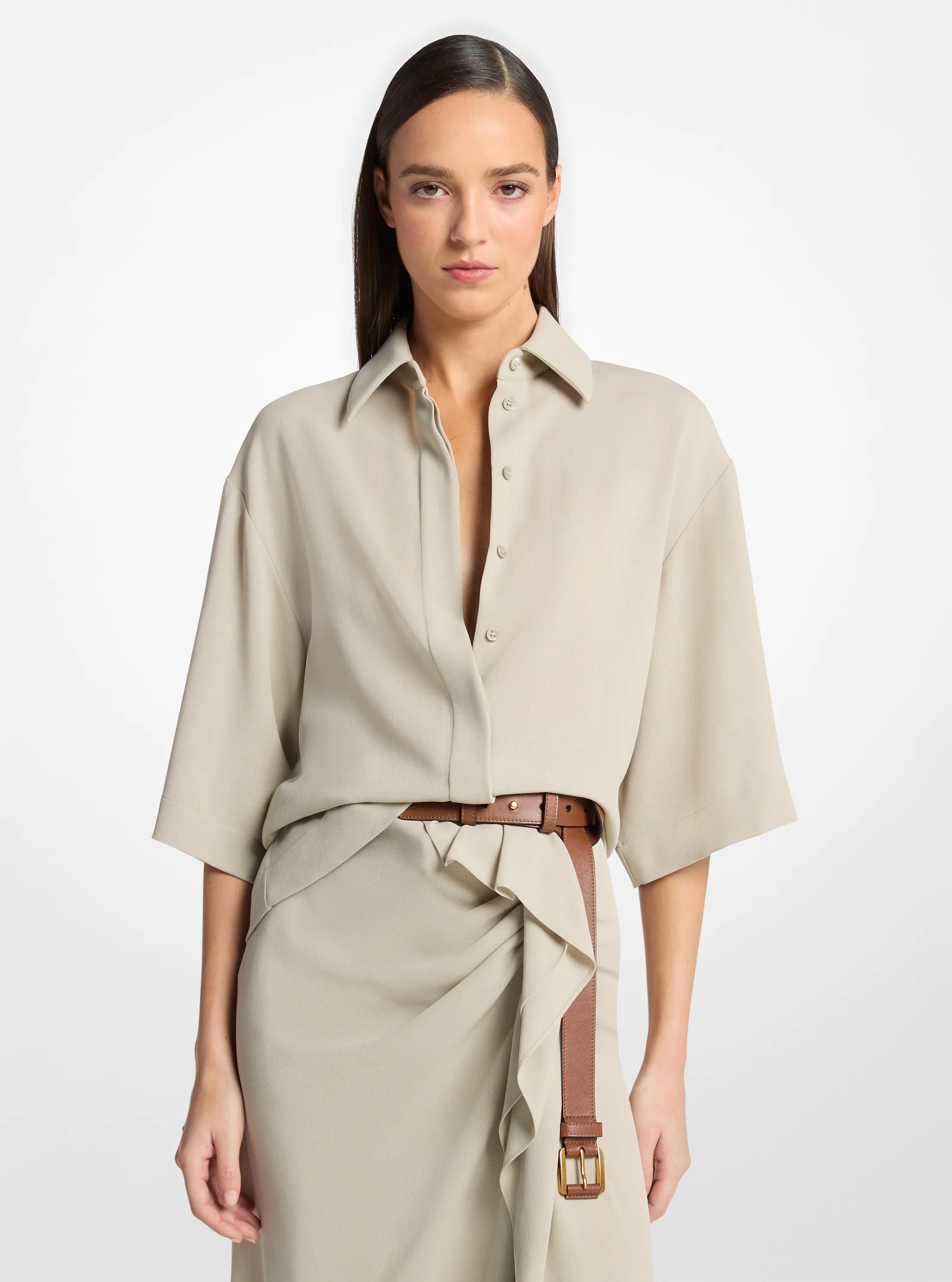 Camisa de crep&eacute; de lana in ALMENDRA | Michael Kors