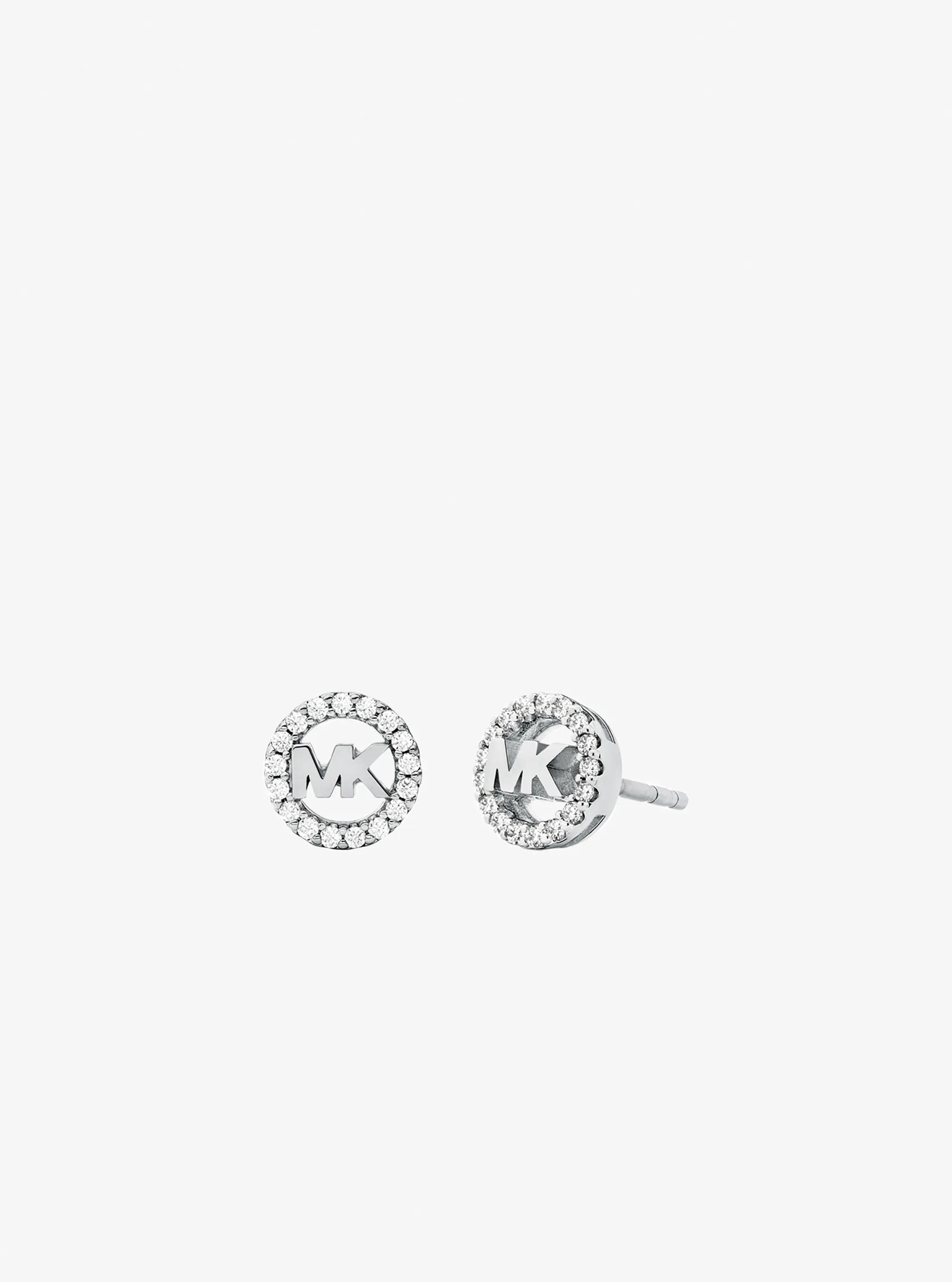 Pav&eacute; Logo Charm Stud Earrings in SILVER | Michael Kors