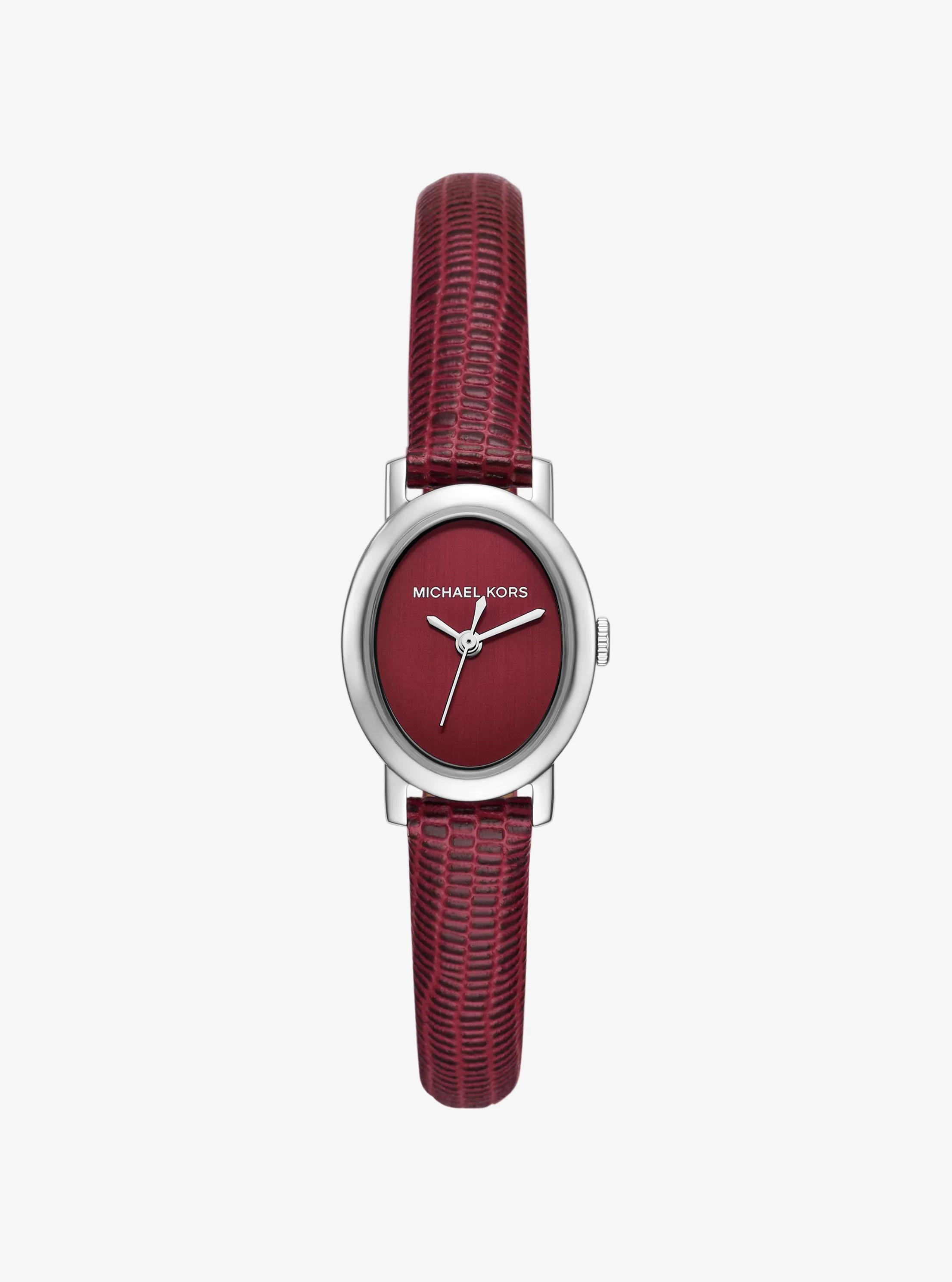 Reloj Maude petite en tono plateado con correa de piel con motivo de lagarto en relieve in GUINDA | Michael Kors