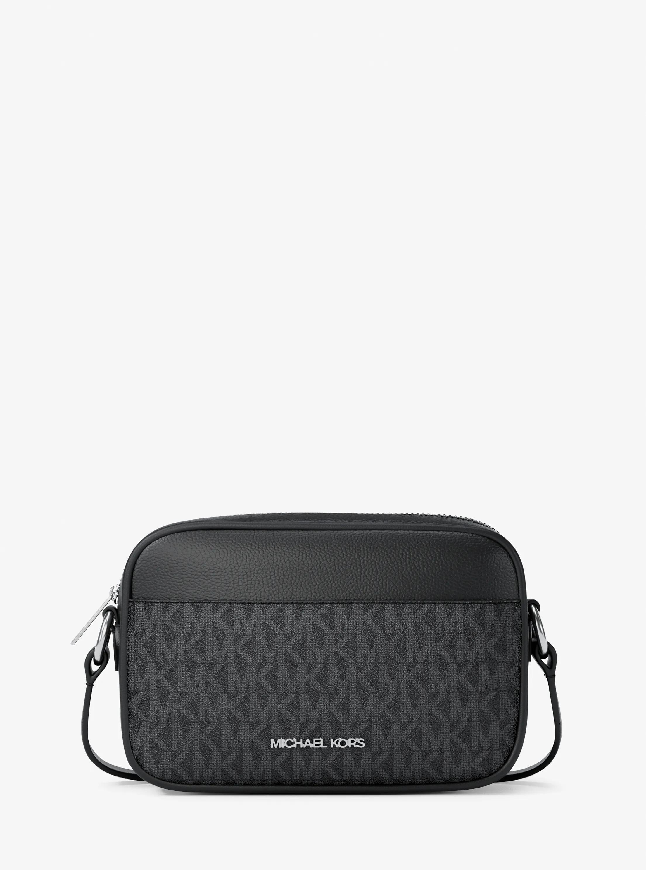 Jet Set Travel Small Signature Logo Camera Crossbody Bag in BLACK | Michael Kors