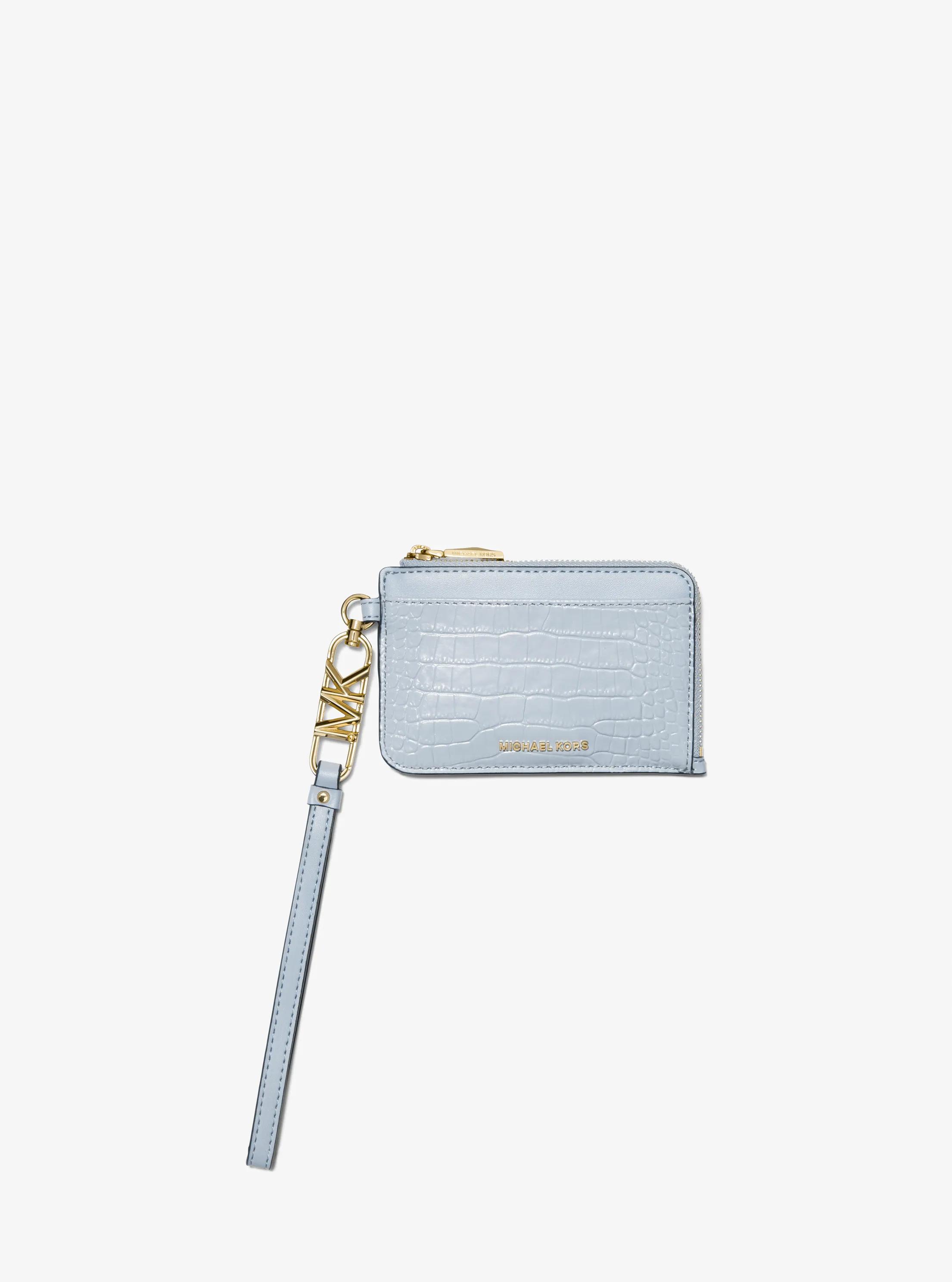Crocodile Embossed Leather Card Case in PALE BLUE | Michael Kors