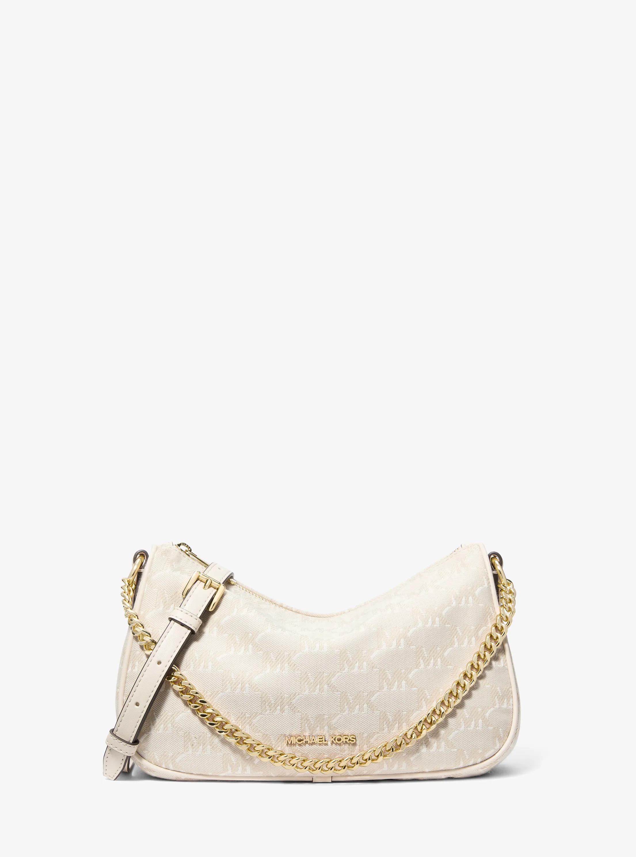 Carmela Medium Logo Jacquard Convertible Crossbody Bag in LT CREAM | Michael Kors