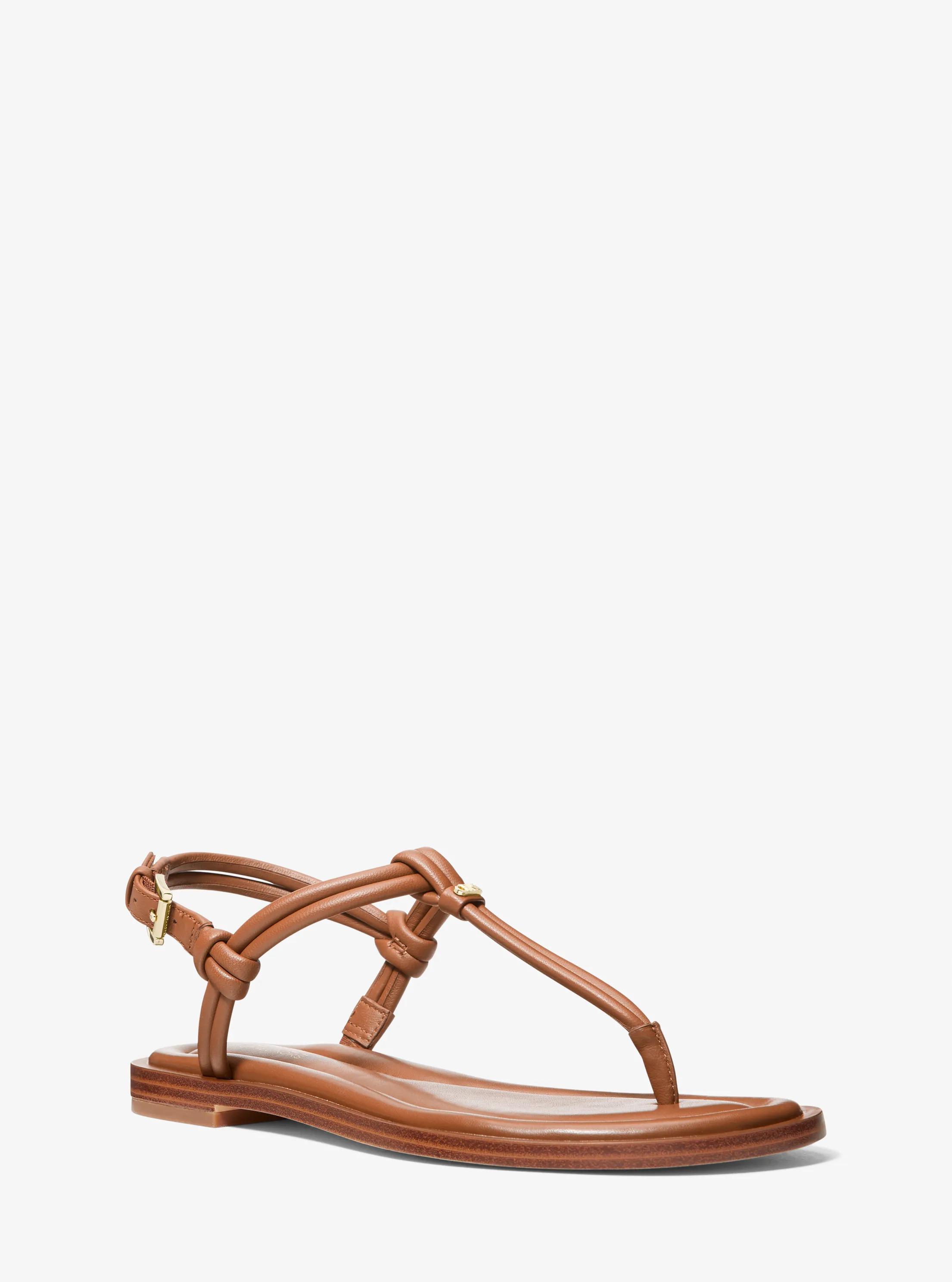 Astra Leather T-Strap Sandal in LUGGAGE | Michael Kors