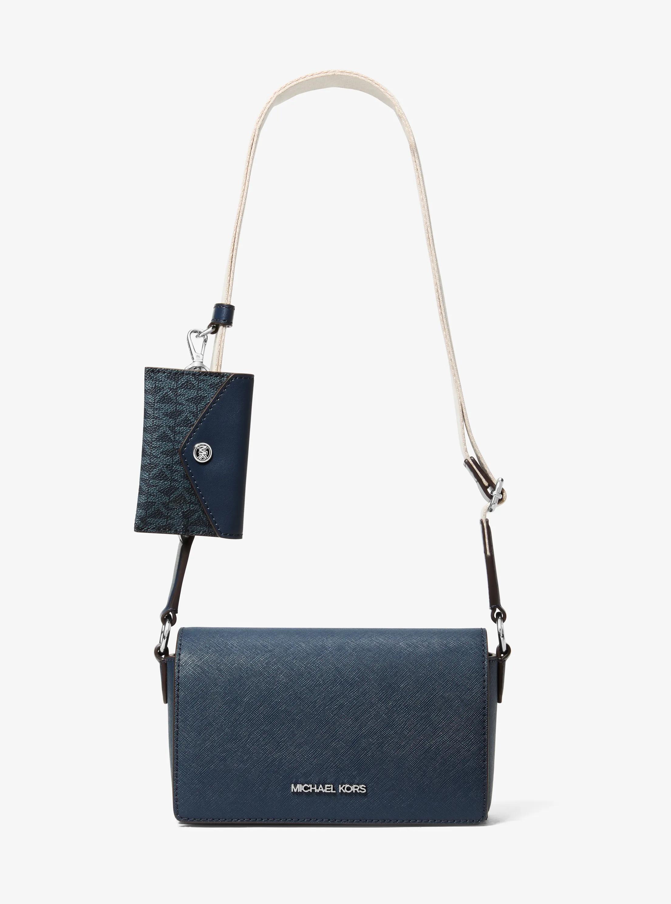 Bandolera Vicent peque&ntilde;a de piel saffiano con tarjetero con logotipo