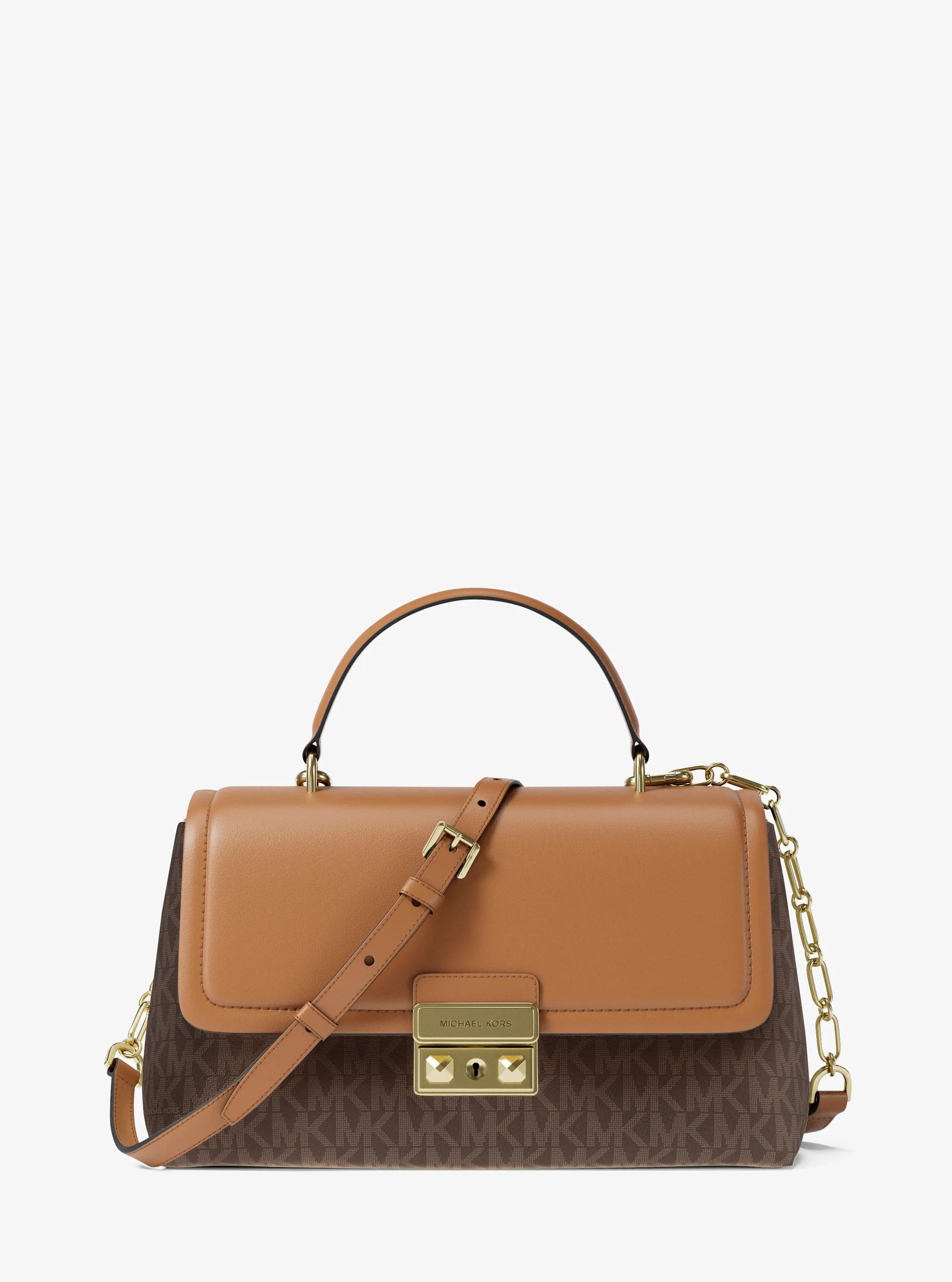 Bolso satchel Tribeca mediano con logotipo exclusivo in MARR&Oacute;N/BELLOTA | Michael Kors