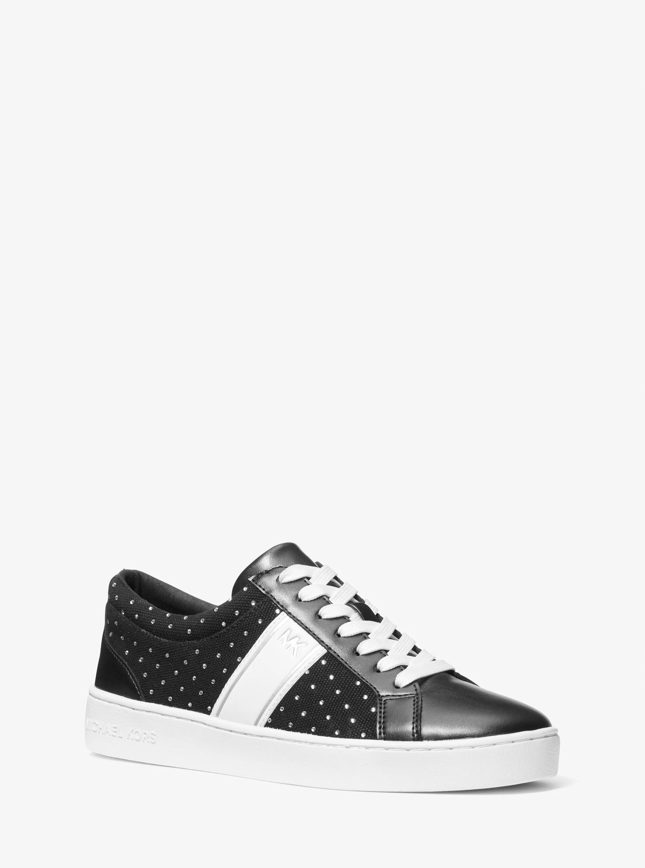 Juno Crystal Embellished Canvas Sneaker in BLACK | Michael Kors