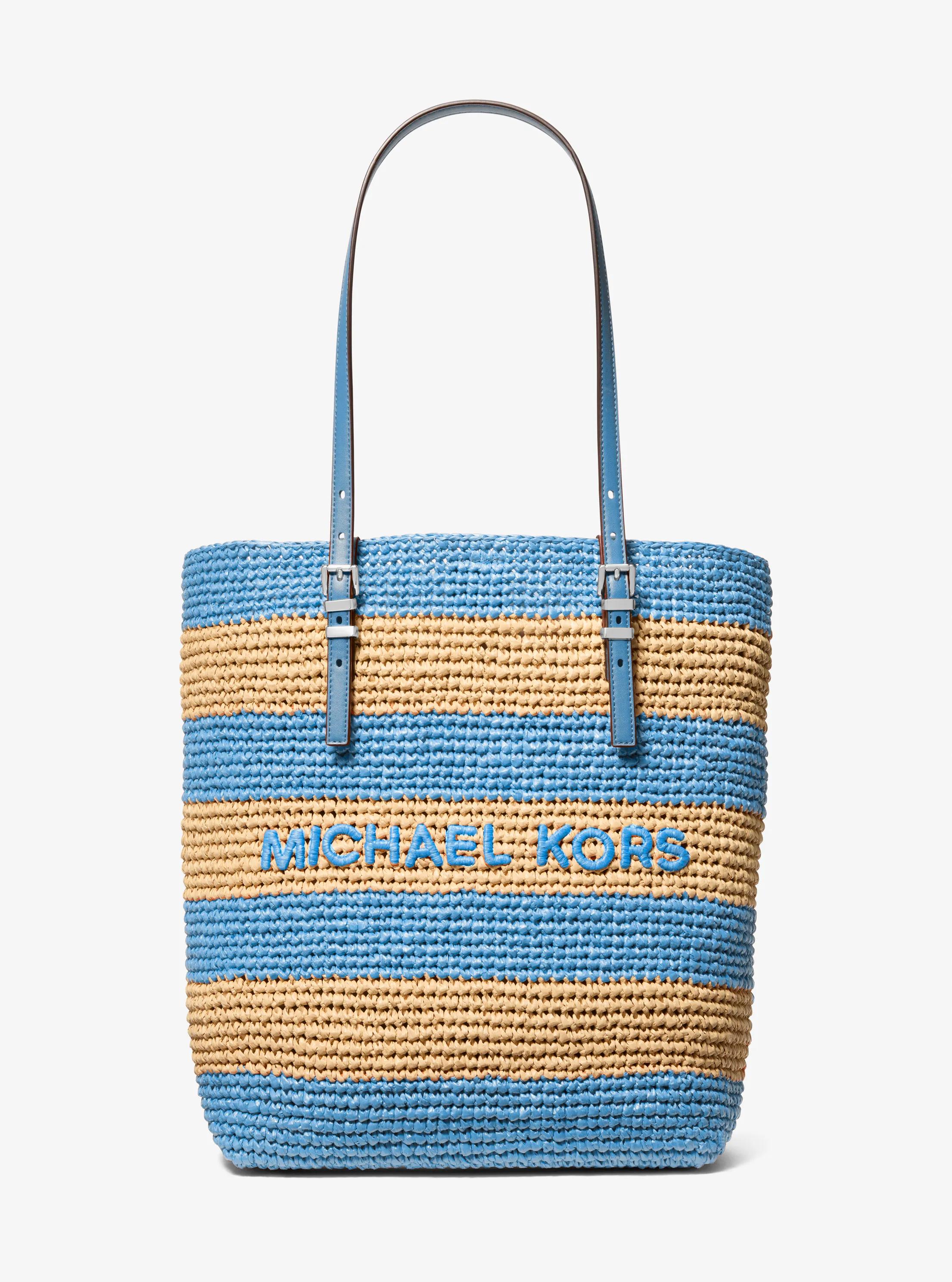 Quinn Large Hand-Crocheted Straw Tote Bag in CHAMBRAY | Michael Kors