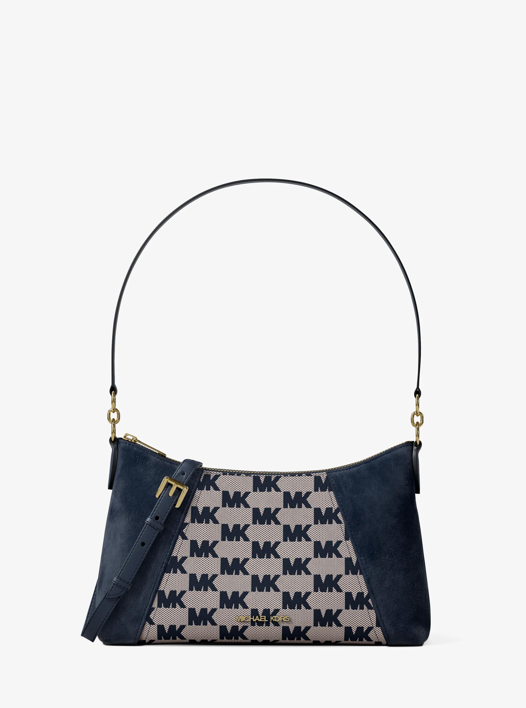 Sienna Medium Logo Jacquard and Suede Convertible Crossbody Bag in NAVY | Michael Kors