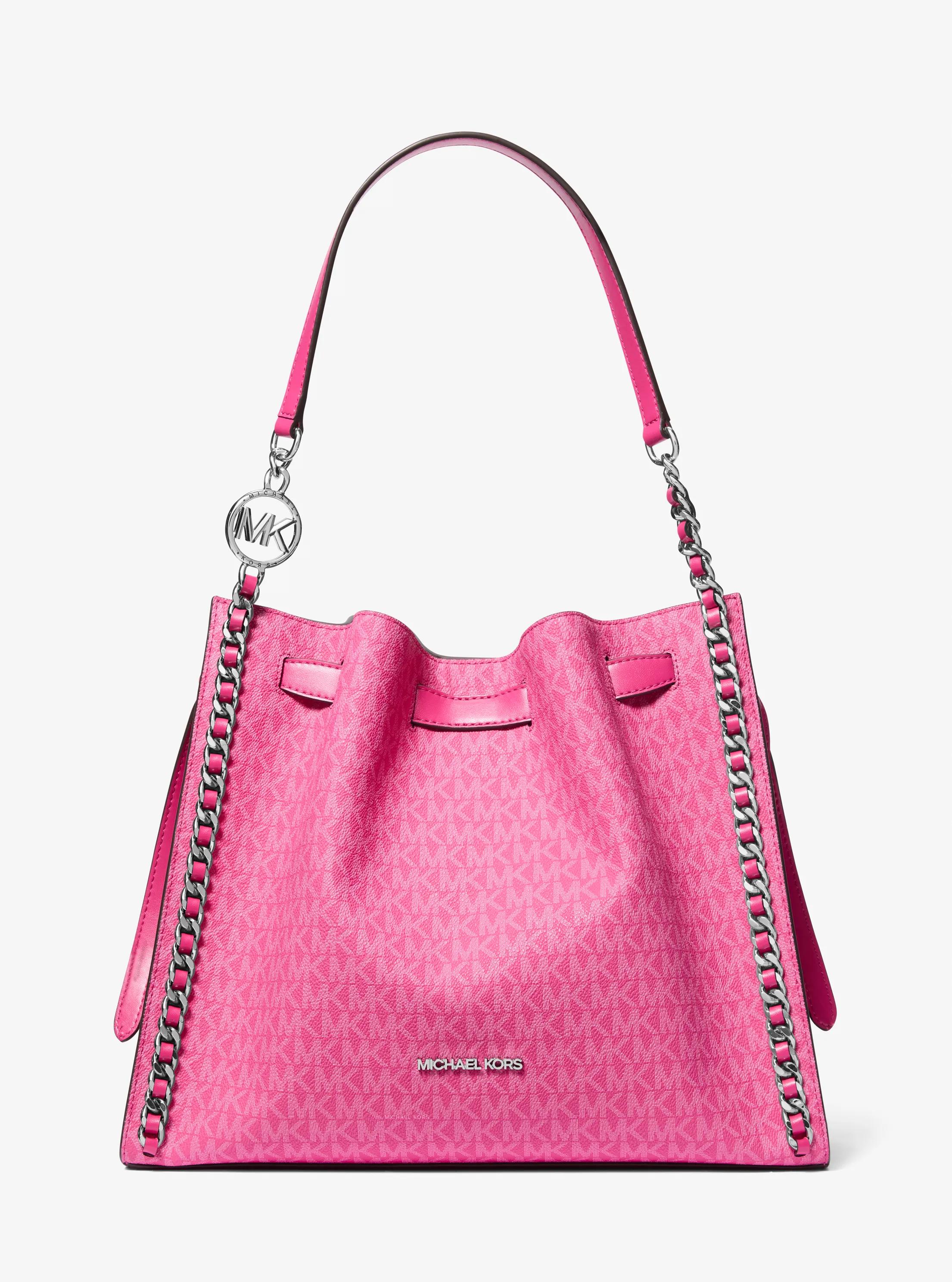 Mina Large Signature Logo Chain Shoulder Bag in DRAGONFRUIT | Michael Kors