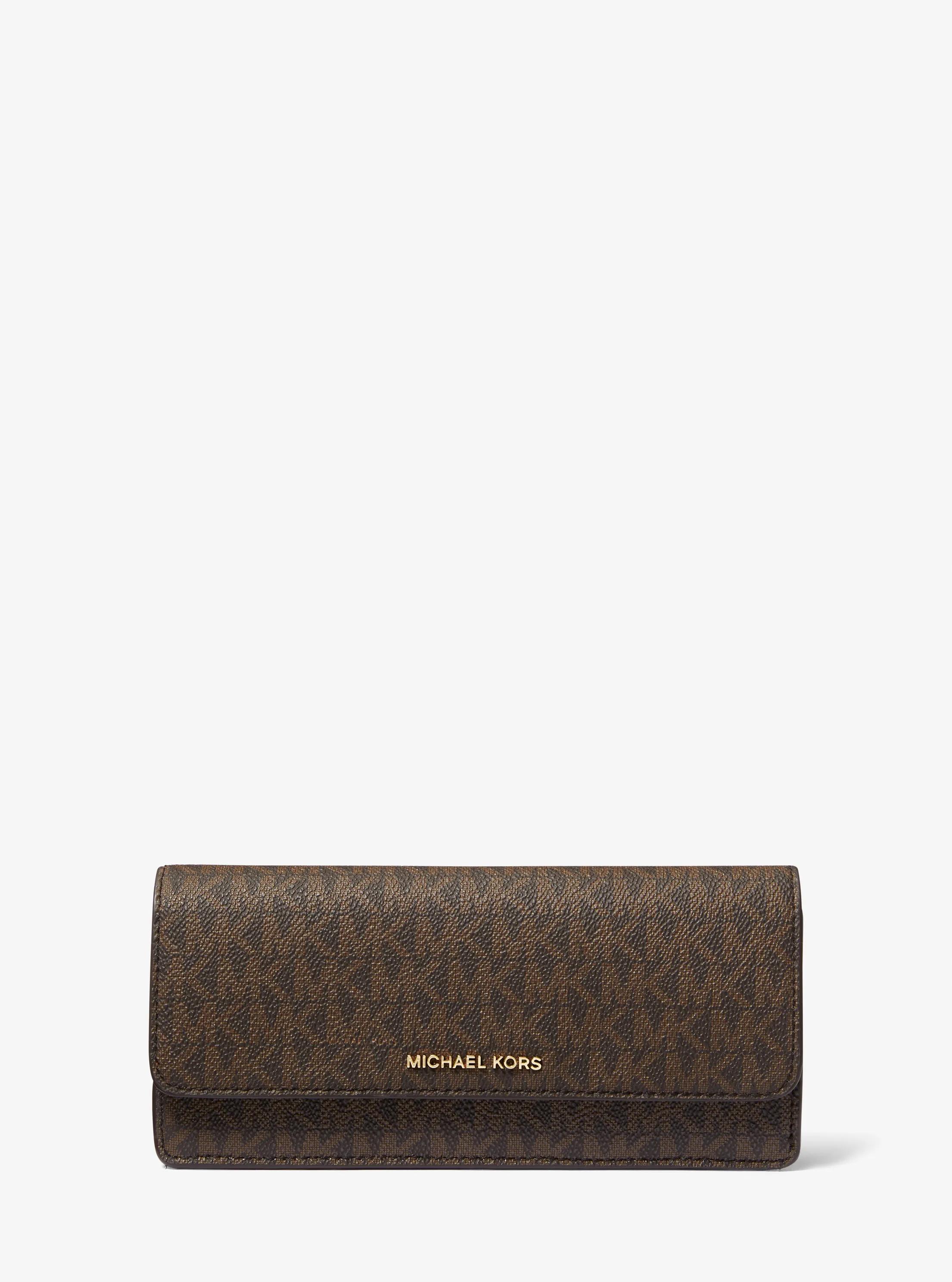 Grand portefeuille Jet Set &agrave; logo Signature &agrave; bouton-pression &agrave; l&rsquo;avant in BRUN/NOISETTE | Michael Kors