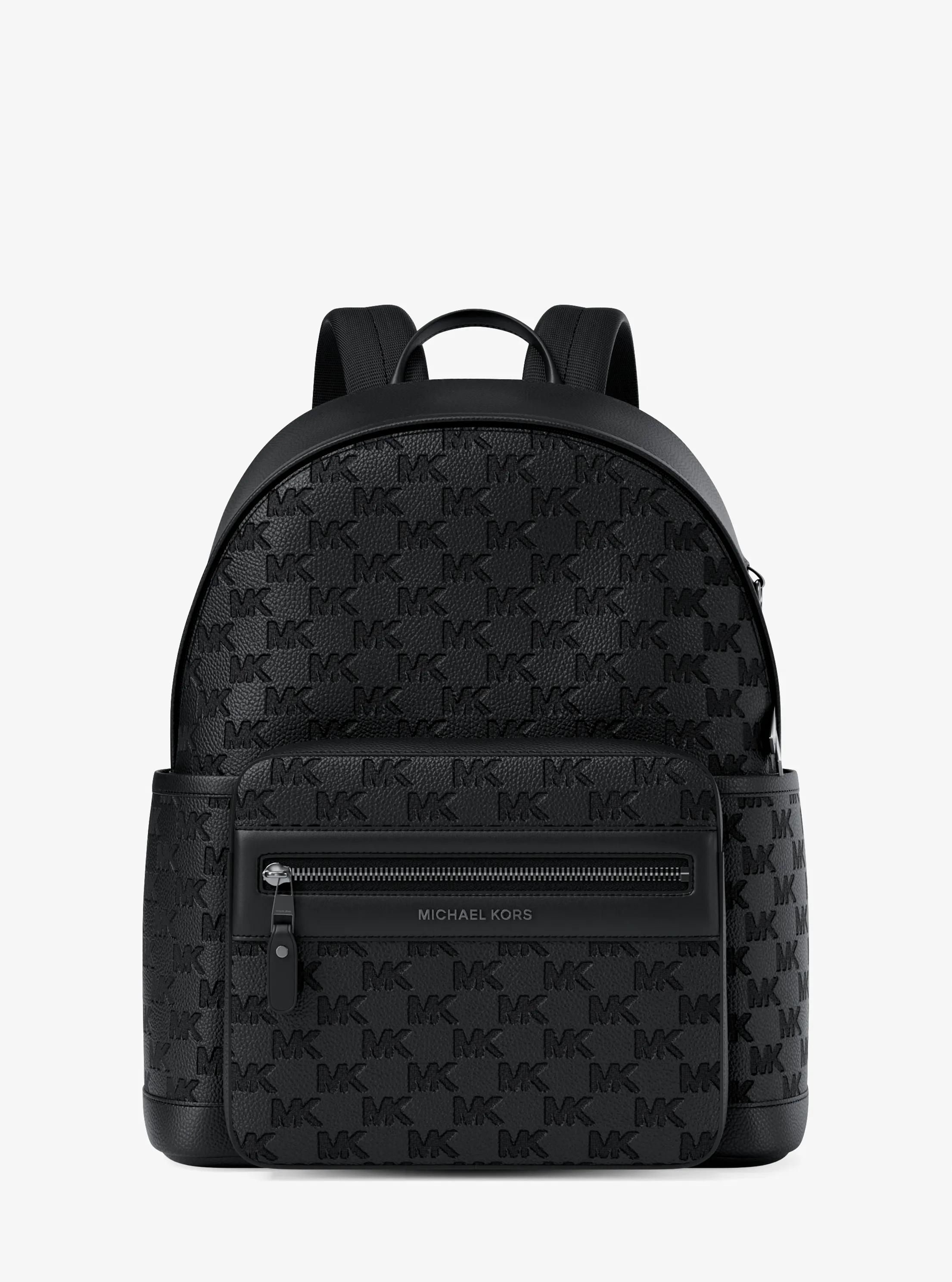 Jet Set Medium Logo Debossed Pebbled Leather Backpack in BLACK | Michael Kors