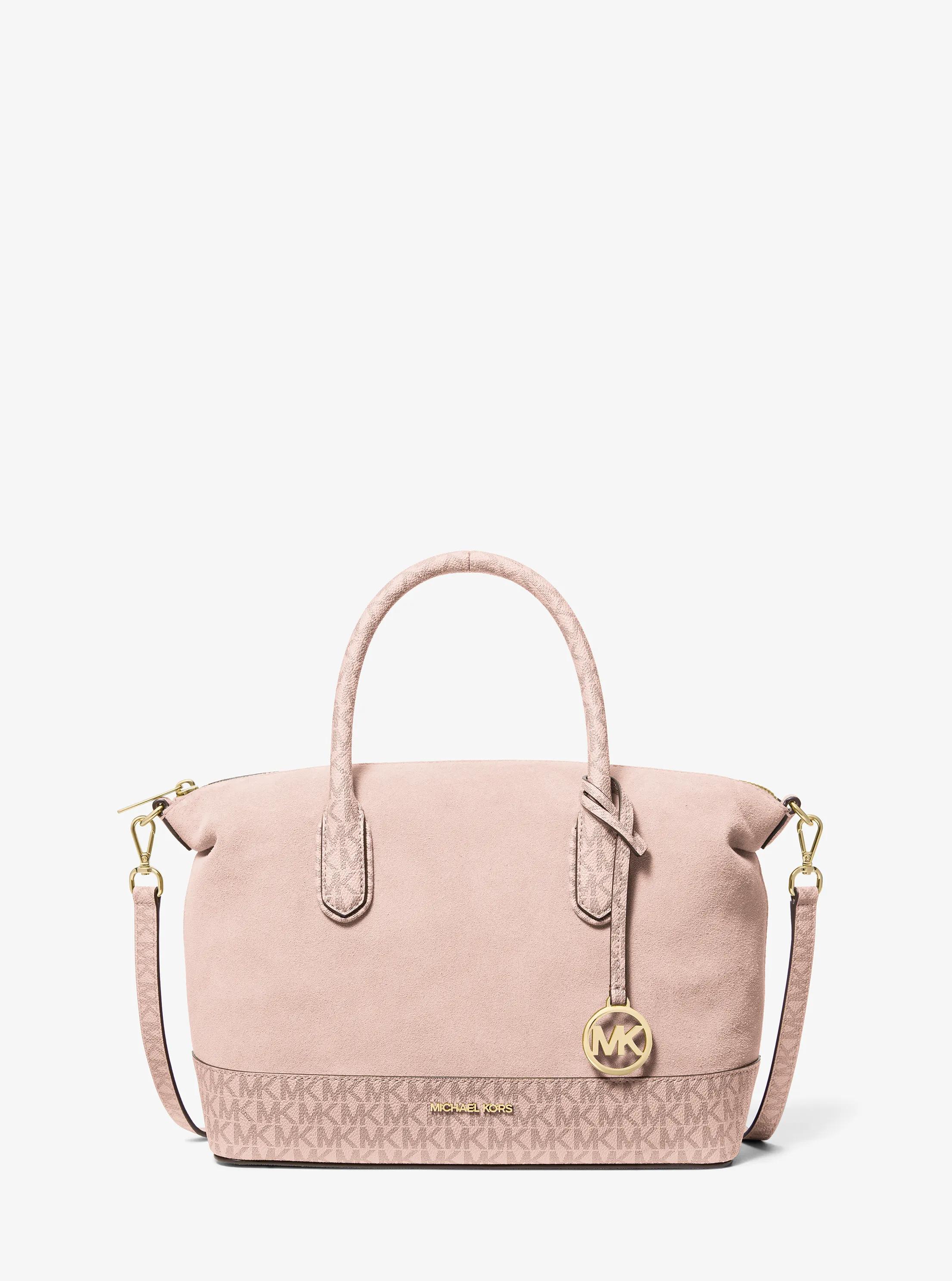 Hyde Medium Suede and Signature Logo Satchel in SOFT PINK | Michael Kors