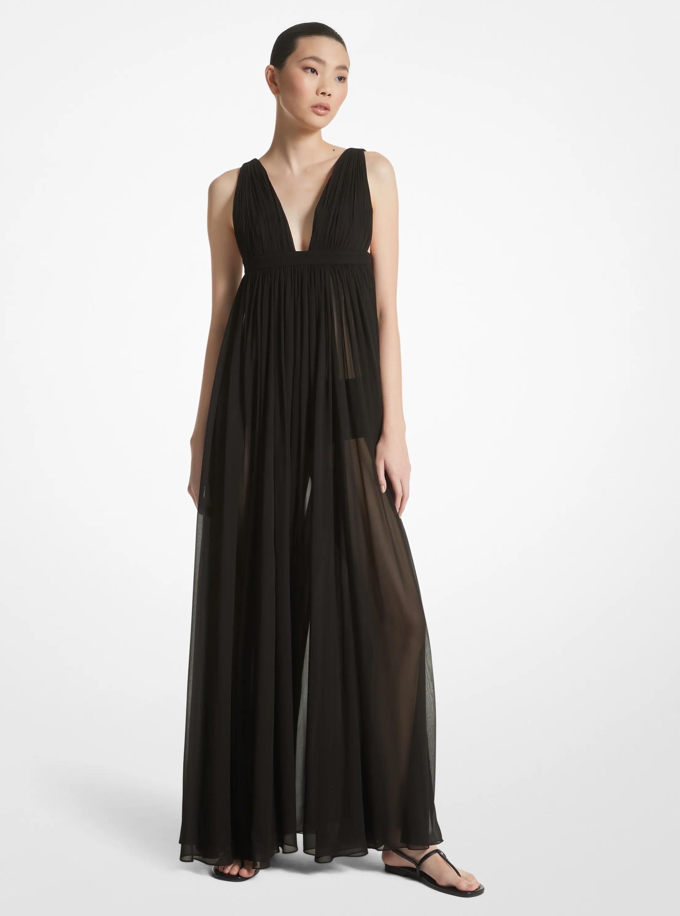 Silk Chiffon Empire Goddess Gown in BLACK | Michael Kors