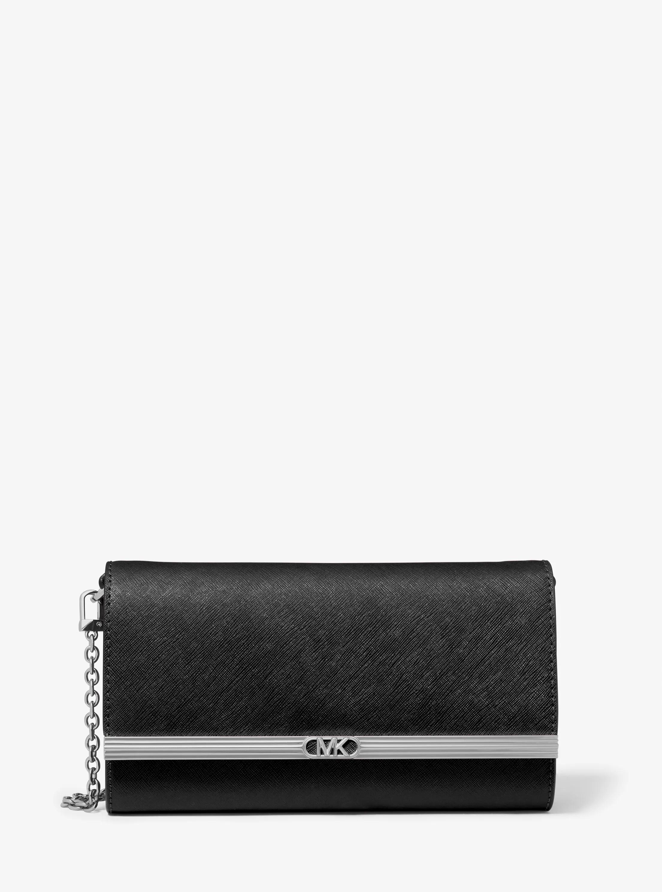 Mona Large Saffiano Leather Clutch in BLACK | Michael Kors