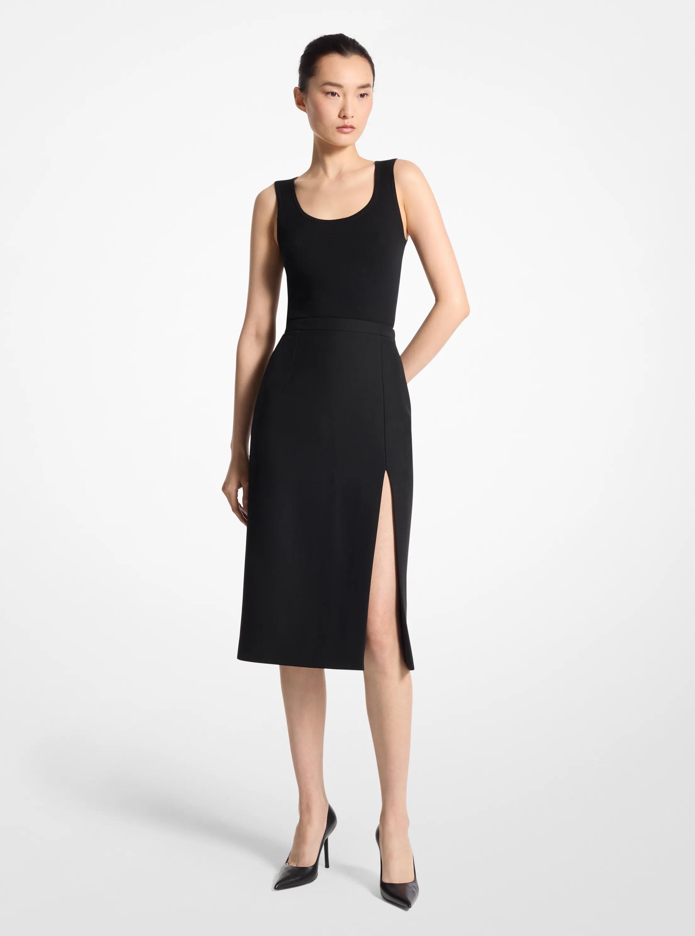 Falda de mezcla de gabardina de lana con abertura in NEGRO | Michael Kors