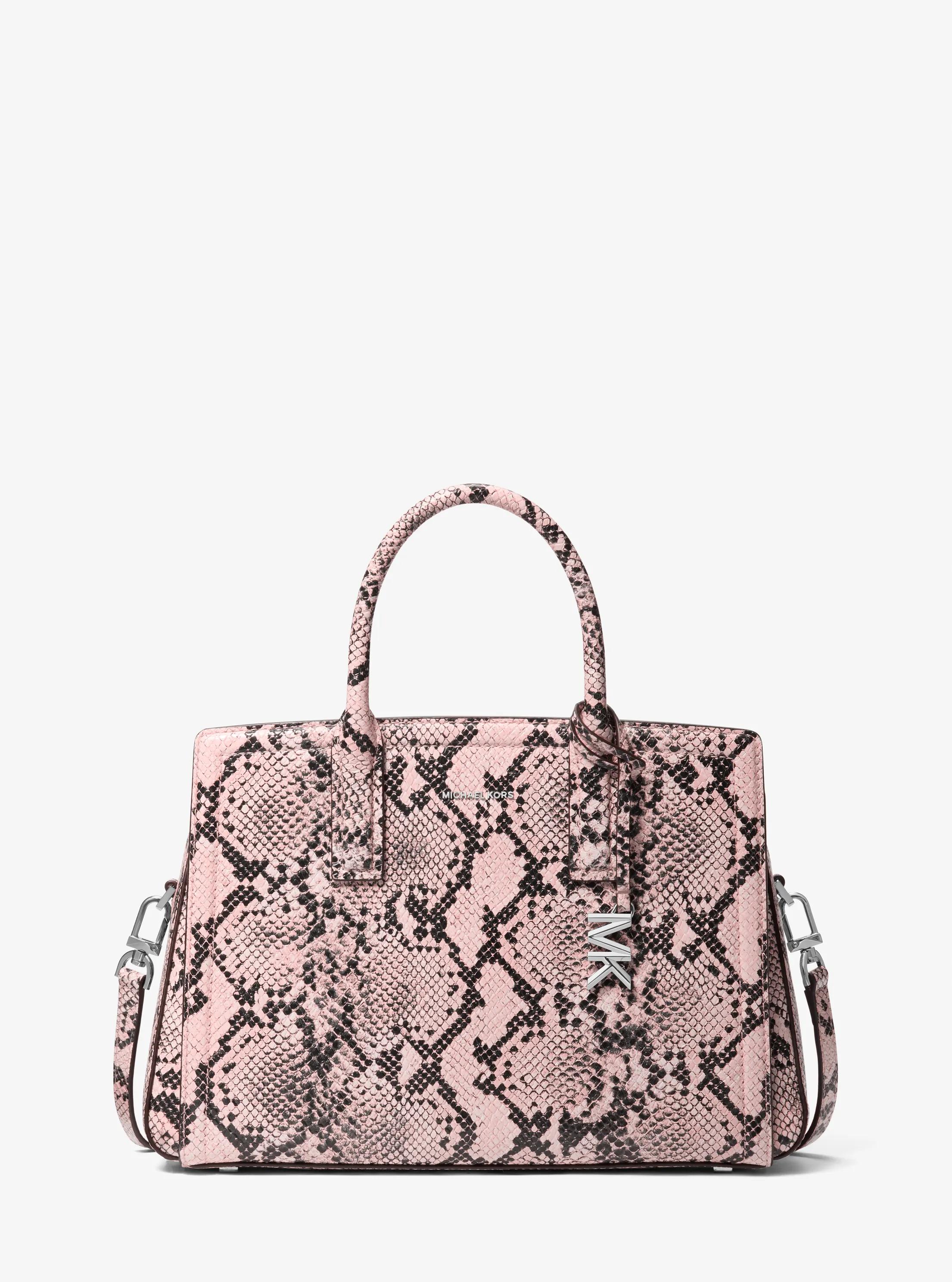 Laila Medium Snake Embossed Leather Satchel in SMOKEY ROSE | Michael Kors