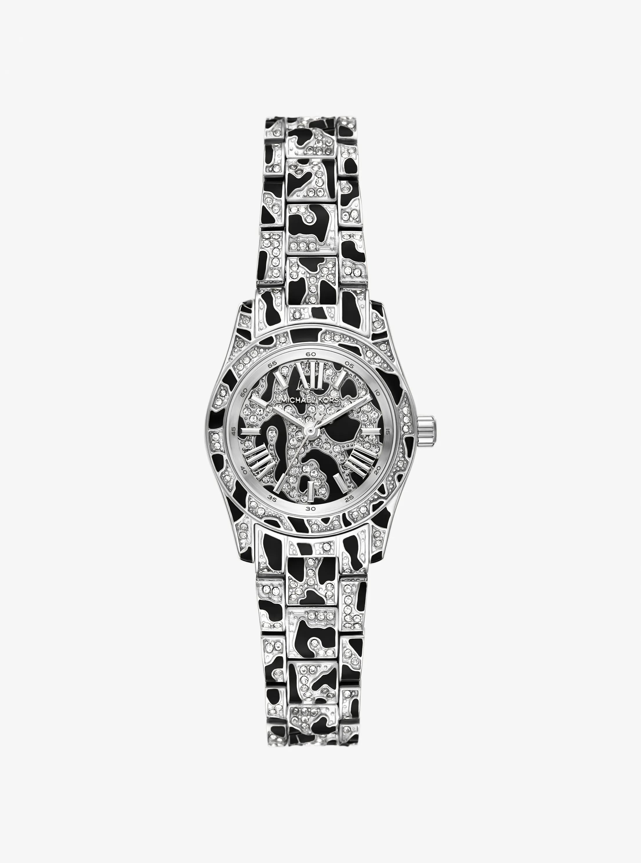 Petite Lexington Pav&eacute; Animal Print Silver-Tone Watch in SILVER | Michael Kors