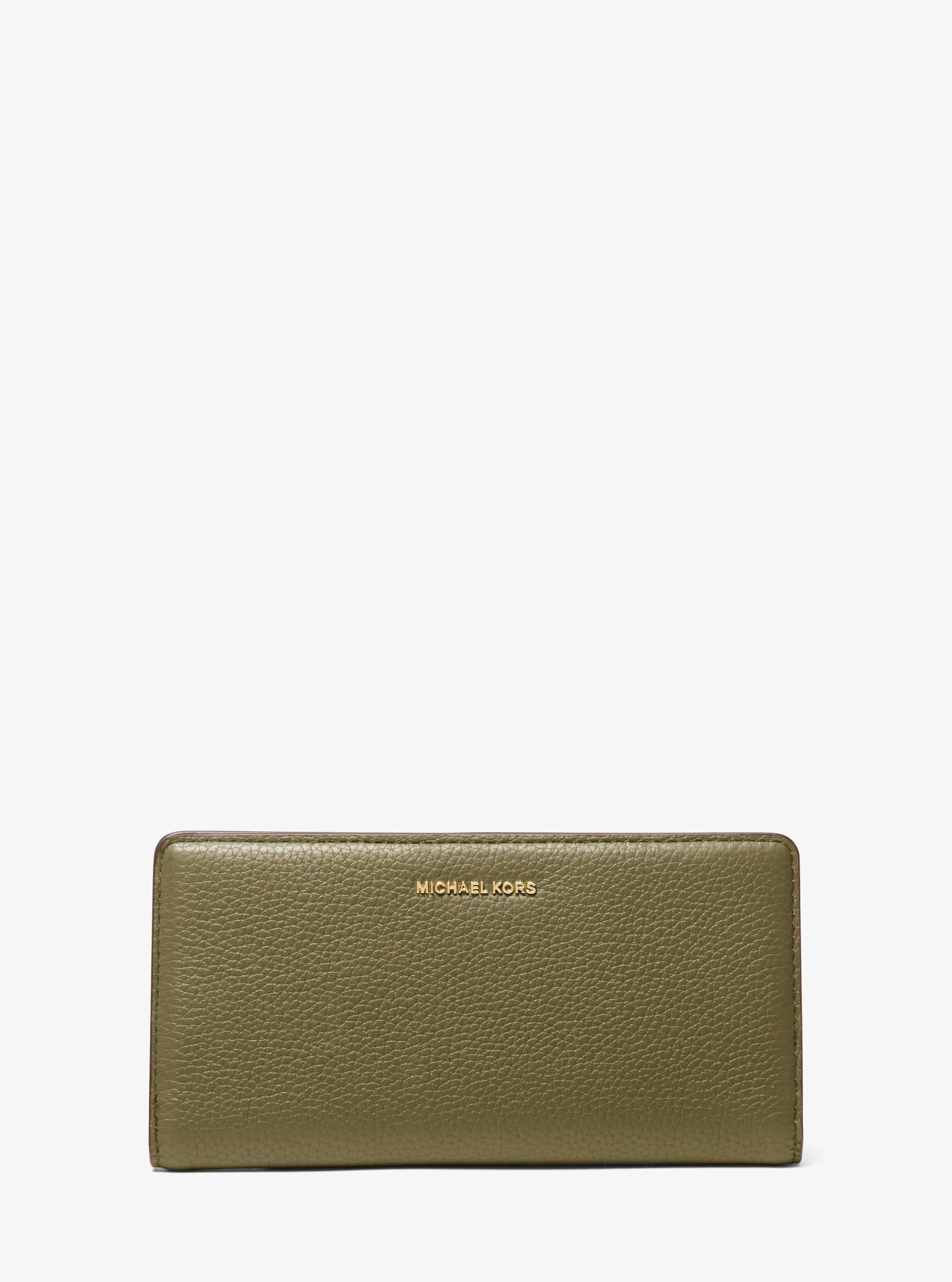 Bryant Large Pebbled Leather Snap-Front Wallet in SAFARI GREEN | Michael Kors