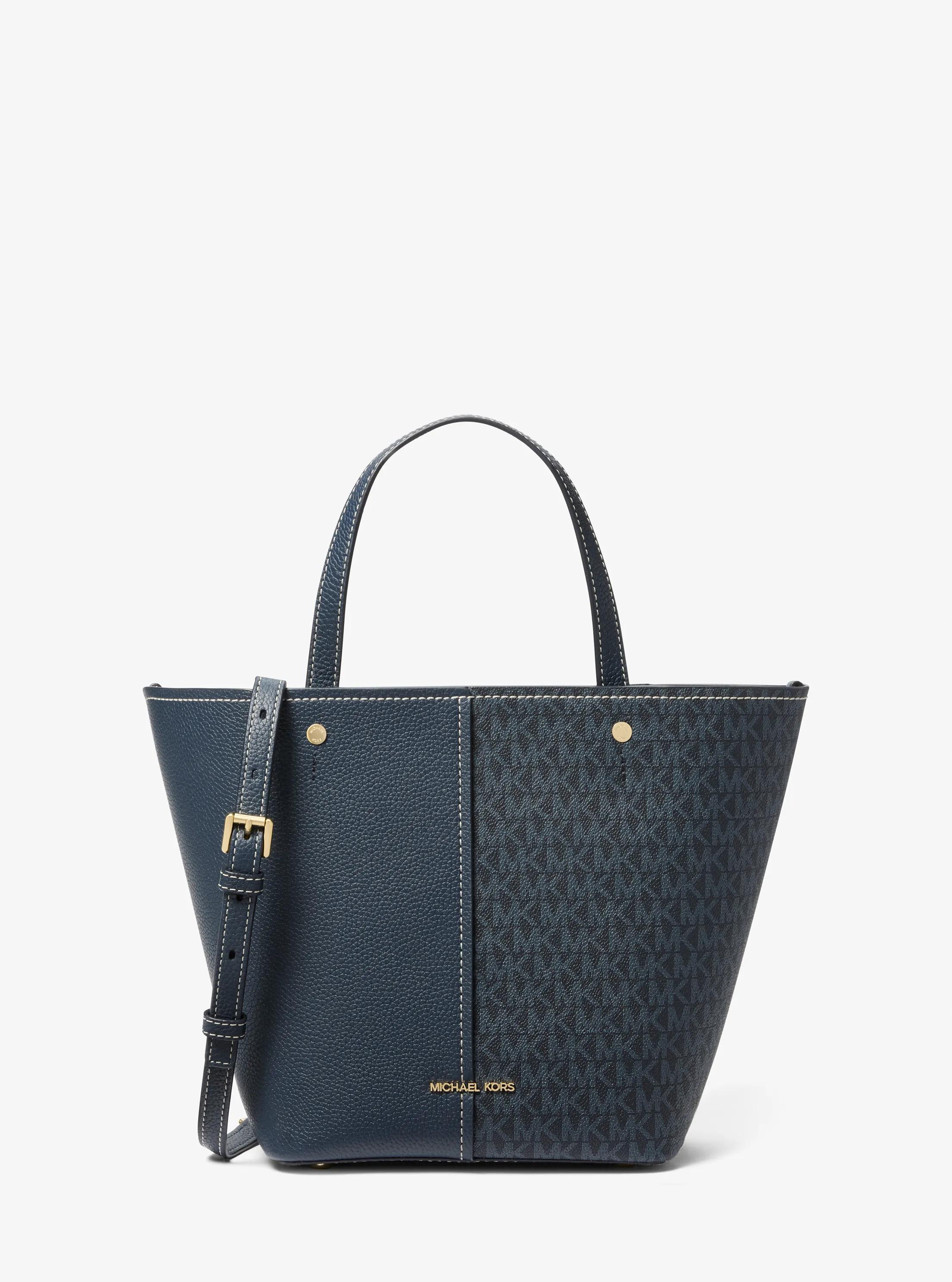 Bolso tote Flora mediano de piel granulada con logotipo in AZUL OSCURO/AZUL P&Aacute;LIDO | Michael Kors