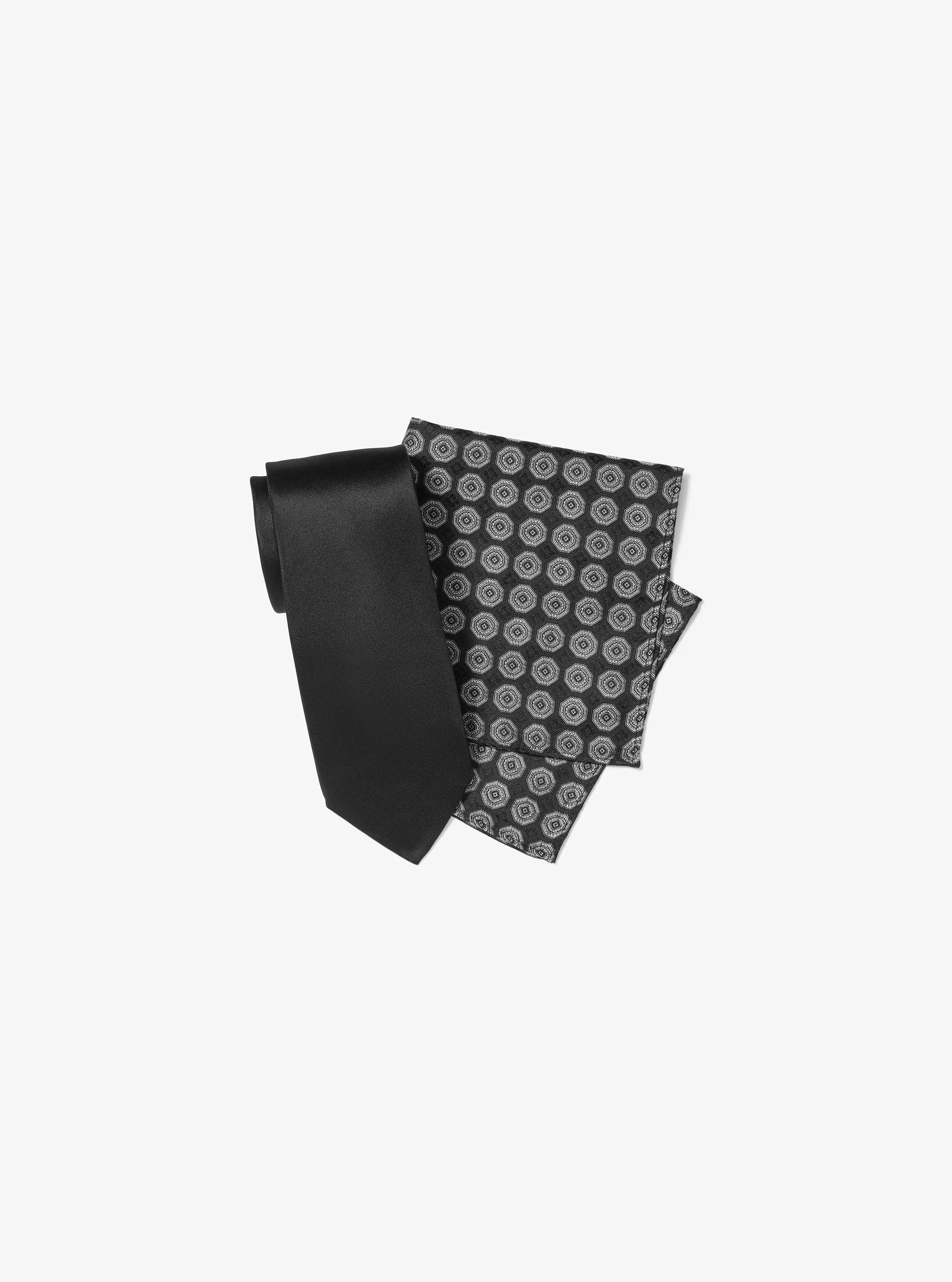 MK Coffret cadeau avec cravate en soie et carré de poche à imprimé - Noir - Michael Kors