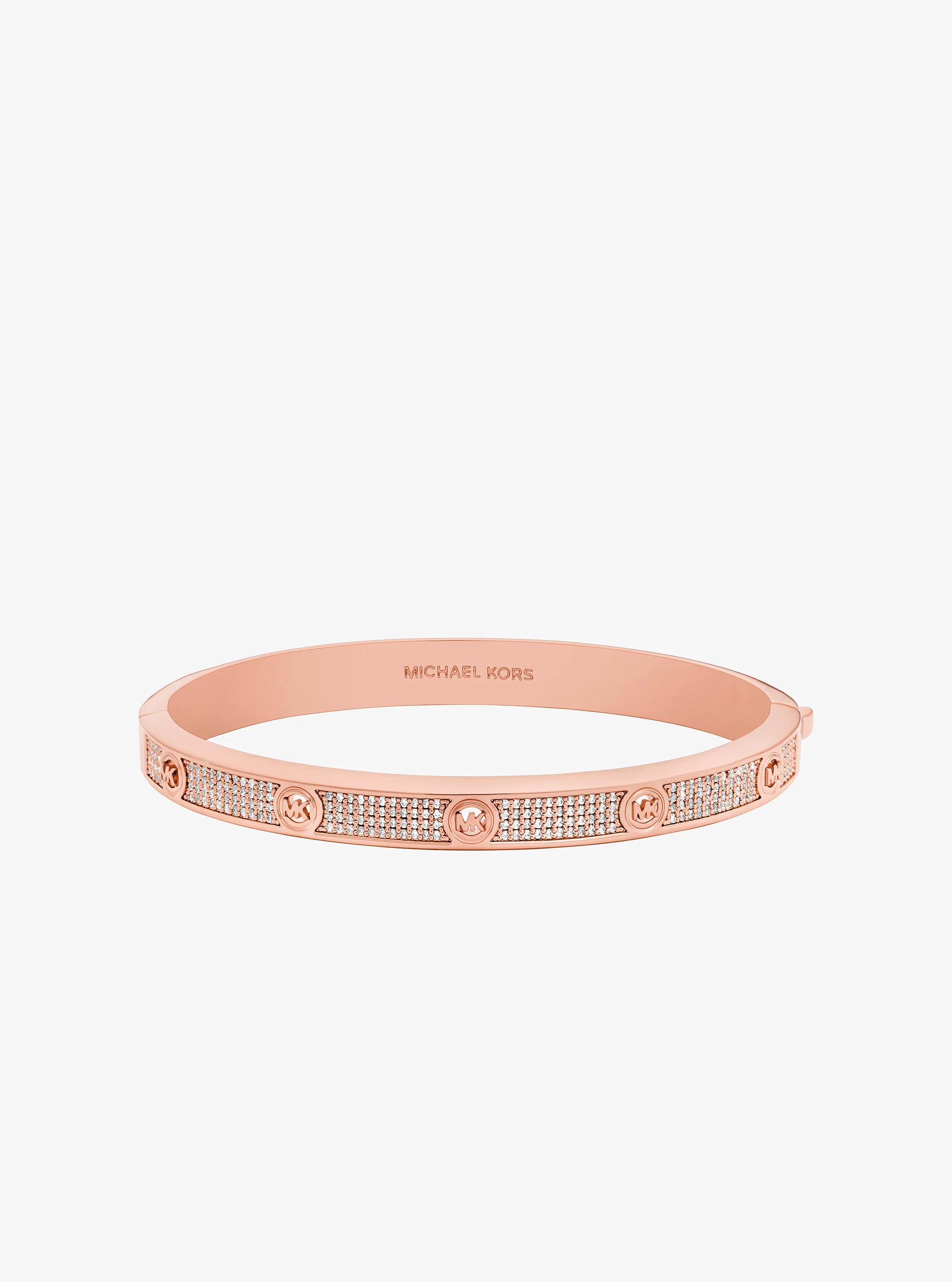 MK Bracelet rigide à pierres pavées et à clous logo - Or Rose - Michael Kors