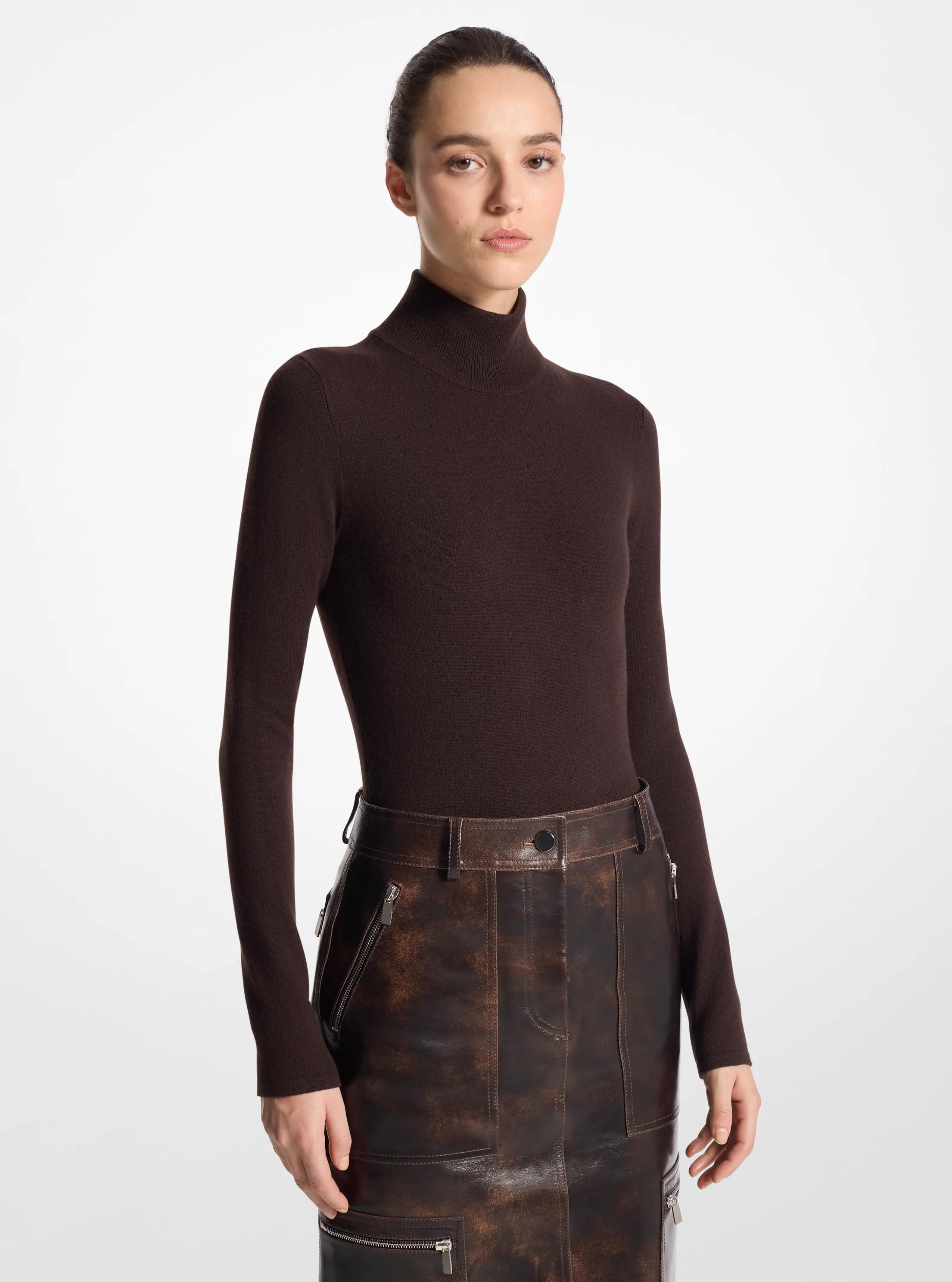 Stretch Cashmere Turtleneck Bodysuit in CHOCOLATE | Michael Kors