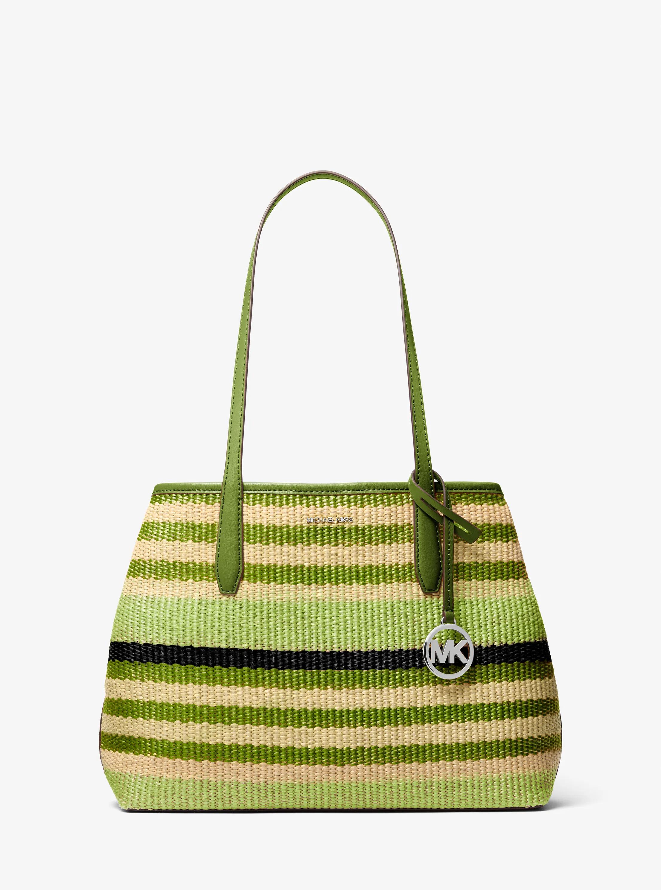 Avalon Medium Striped Woven Tote Bag in LIME | Michael Kors