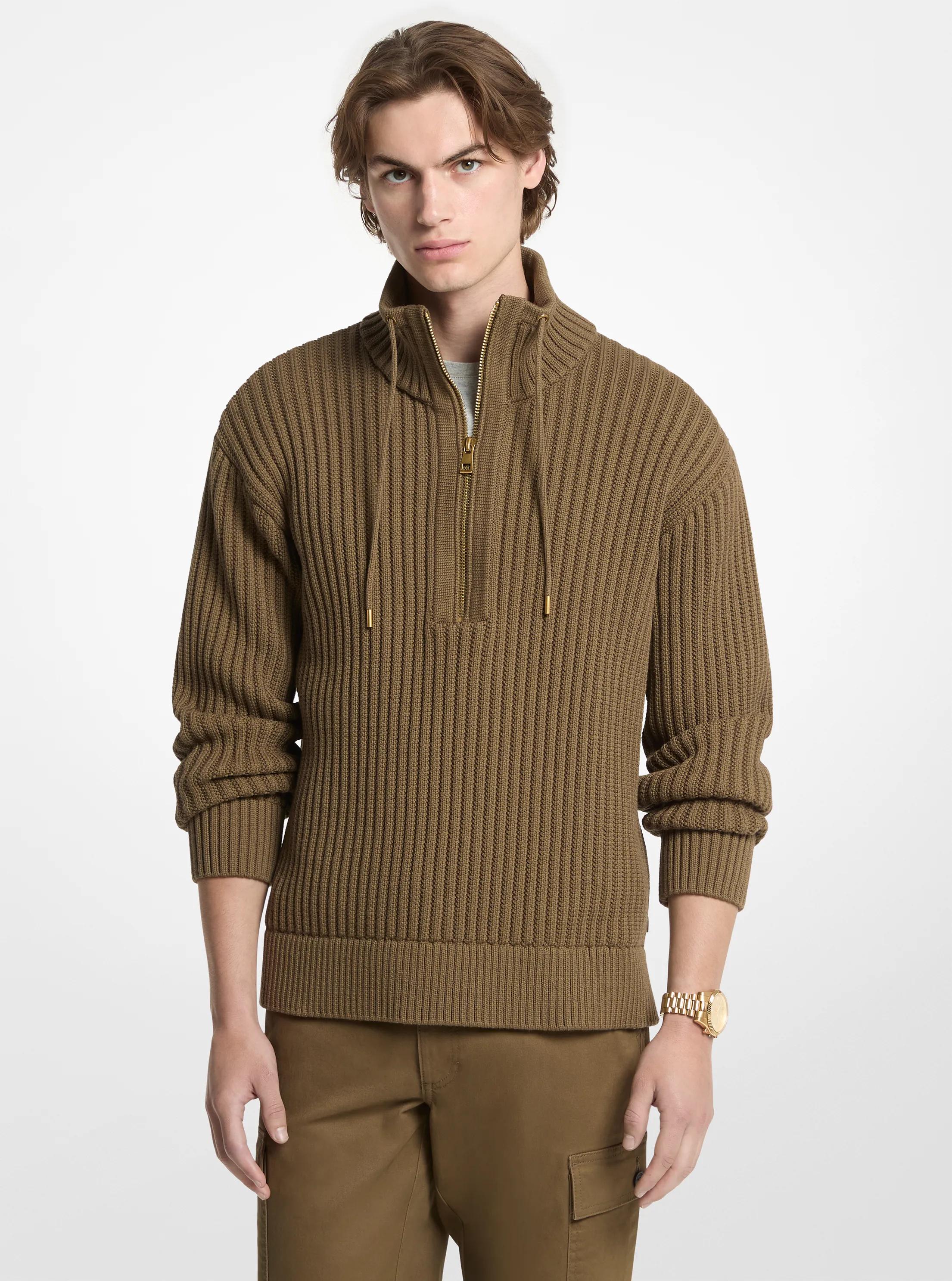 MK Pull à col cheminée en coton mélangé texturé - Vert - Michael Kors