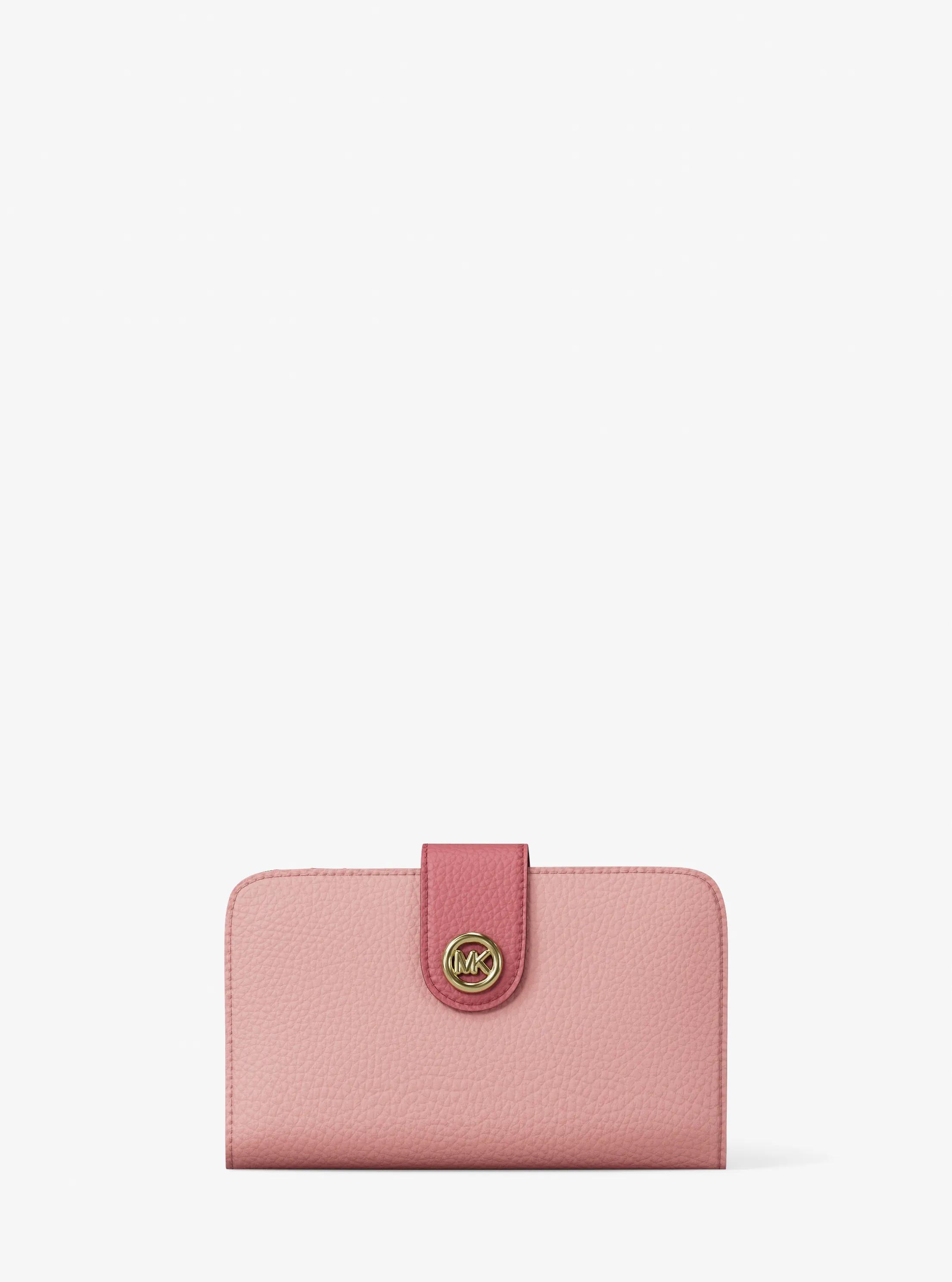 MK Portefeuille de taille moyenne en cuir grainé à couleurs contrastées à logo et à breloque MK Pop - Rose - Michael Kors