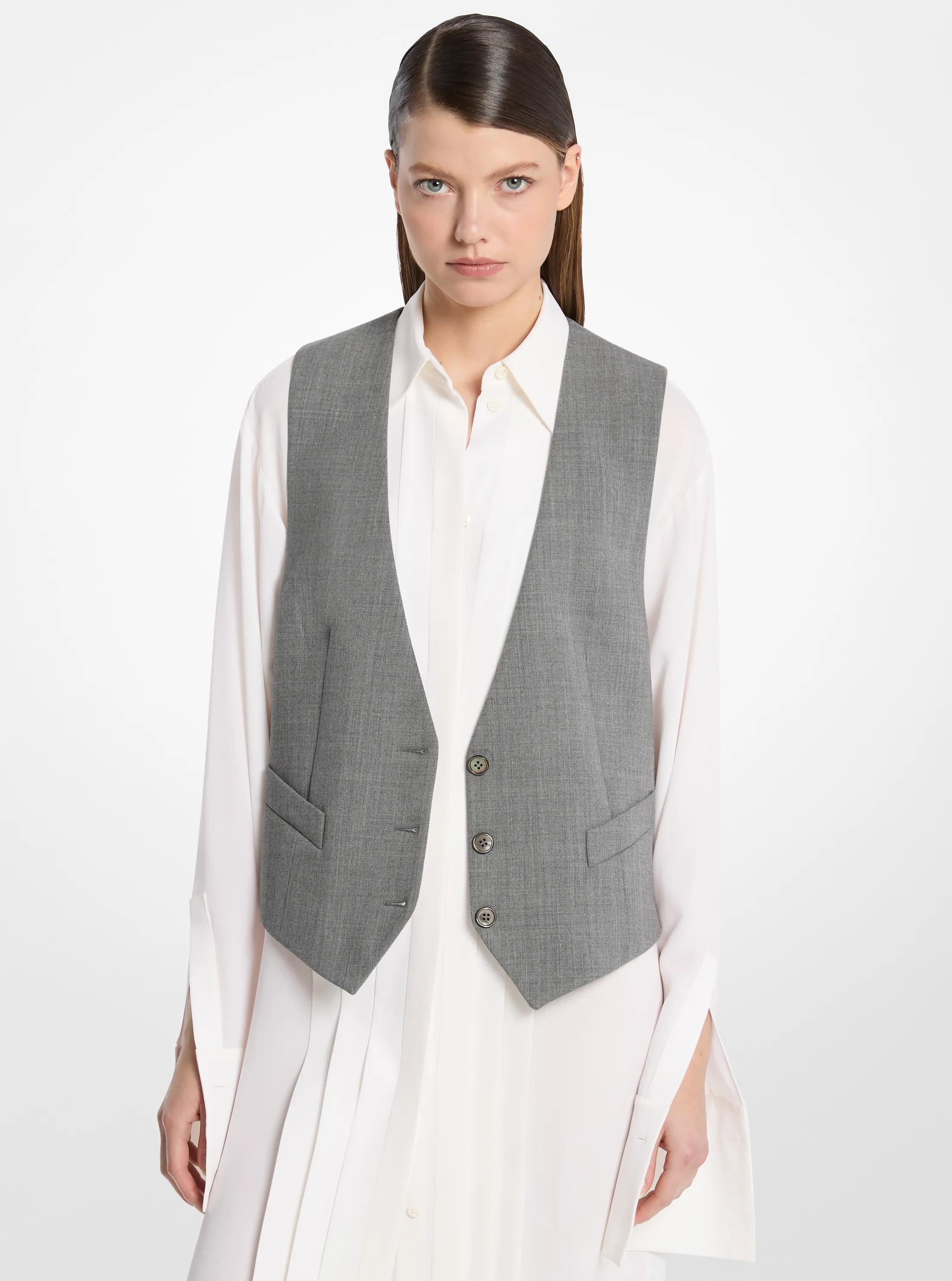 Stretch Wool Cropped Vest in BANKER GREY | Michael Kors
