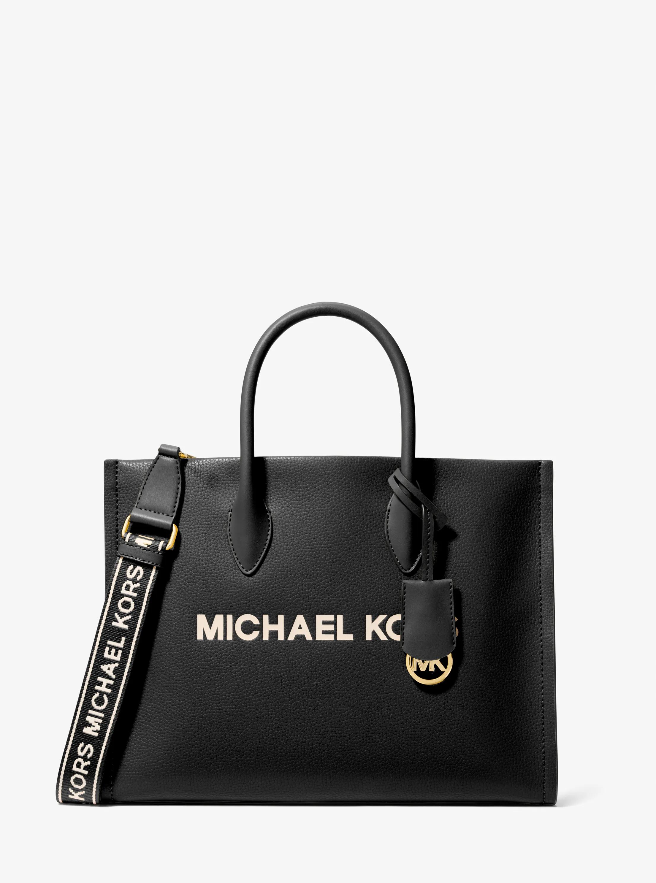 Mirella Medium Pebbled Leather Tote Bag in BLACK | Michael Kors