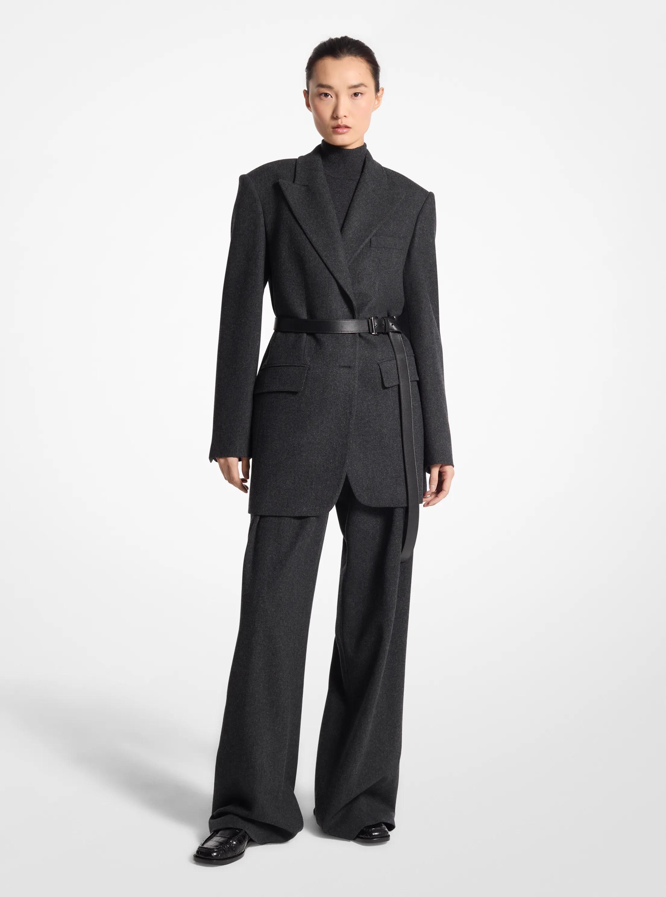 Blazer tipo boyfriend de franela de lana el&aacute;stica
