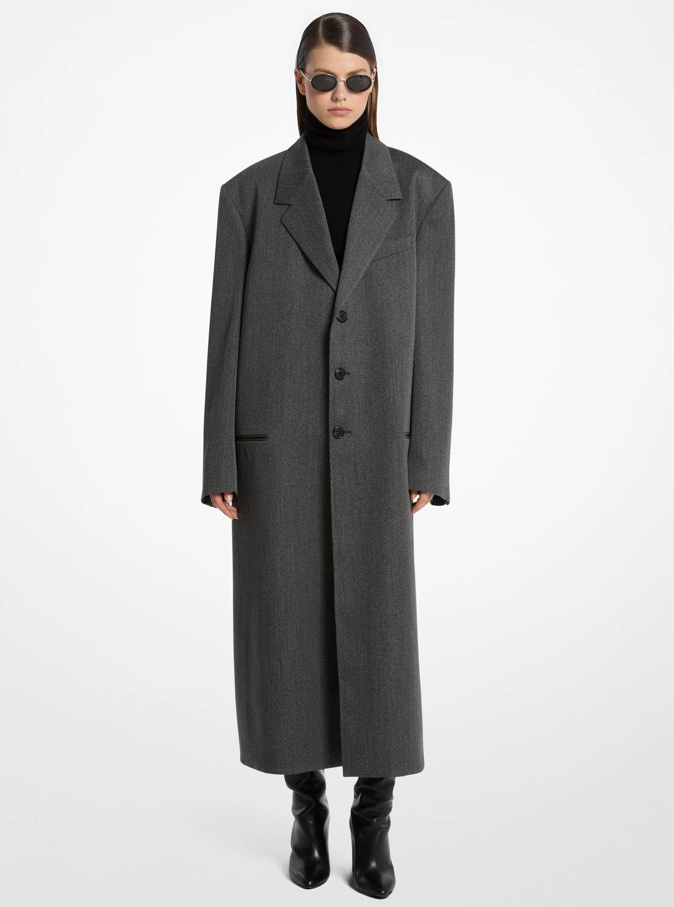 Covert Twill Wool Slouch Coat in BLACK/PEARL | Michael Kors