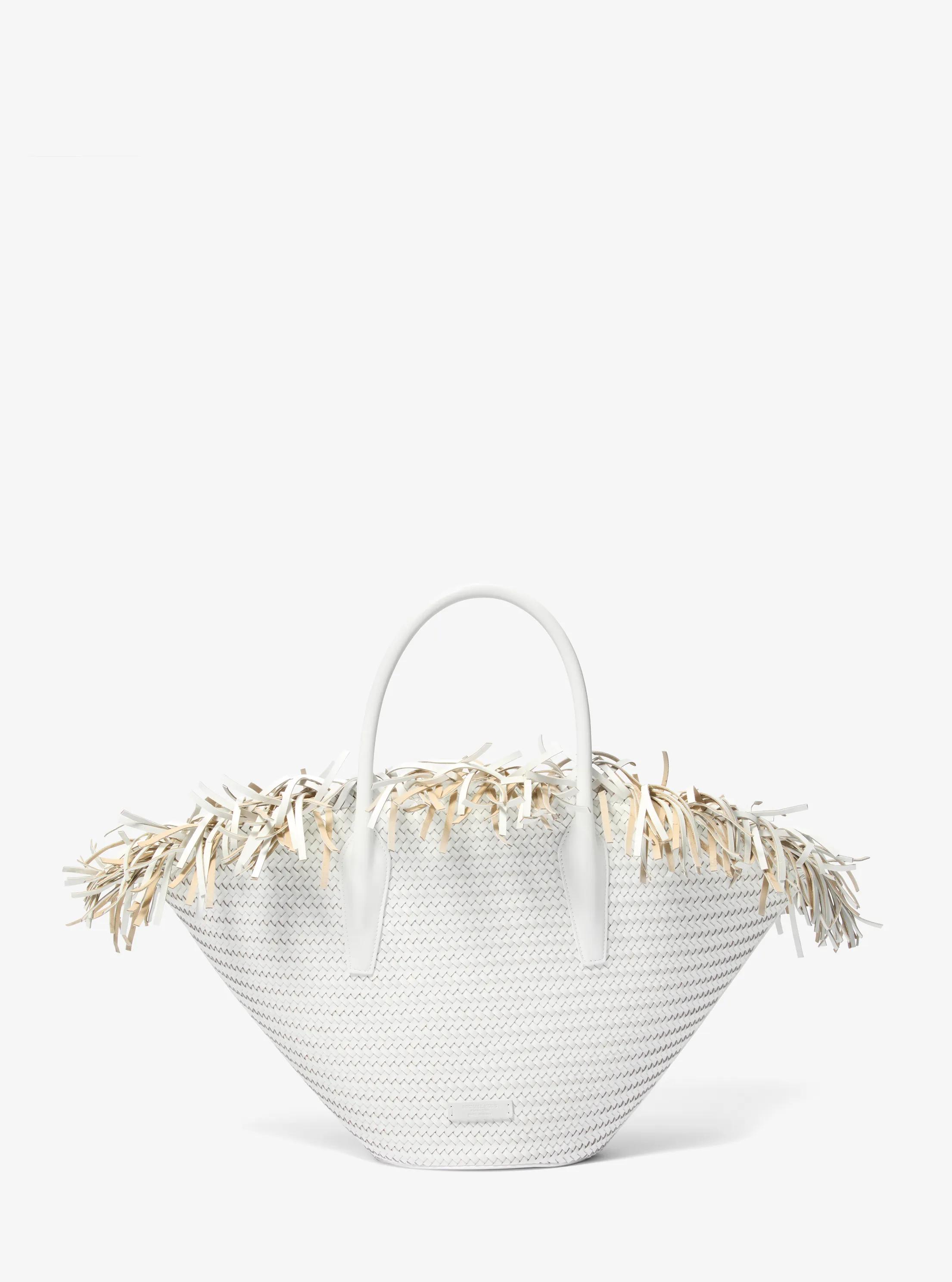 Sardinia Large Hand-Woven Leather Basket Tote Bag in OPTIC WHITE | Michael Kors