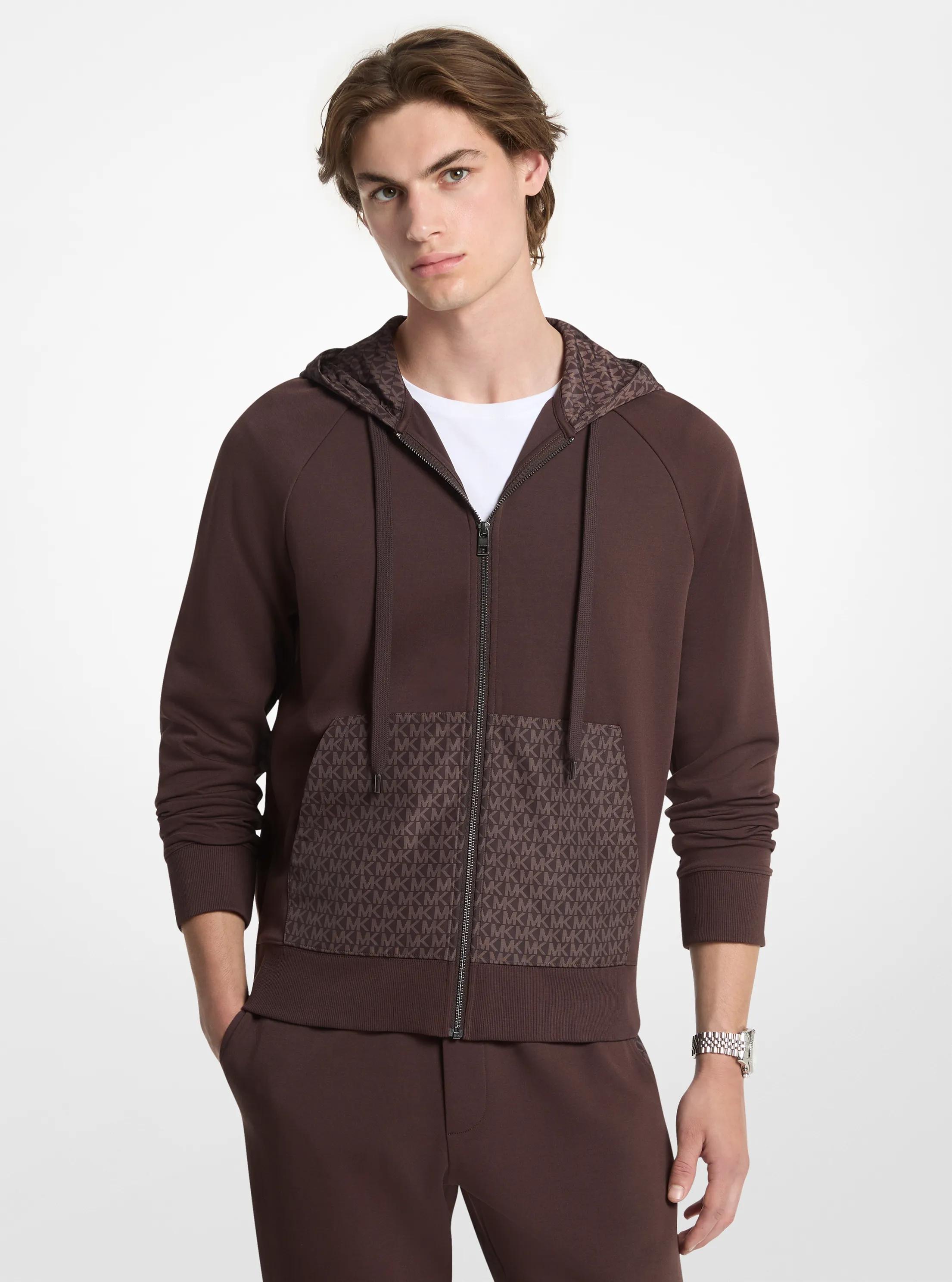 MK Pull à capuche en mélange de coton avec fermeture à glissière - Marron - Michael Kors