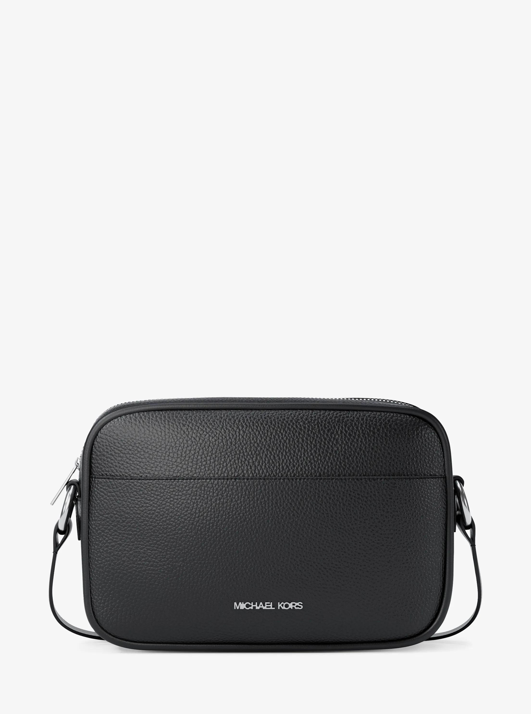 Jet Set Large Pebbled Leather Camera Crossbody Bag in BLACK | Michael Kors