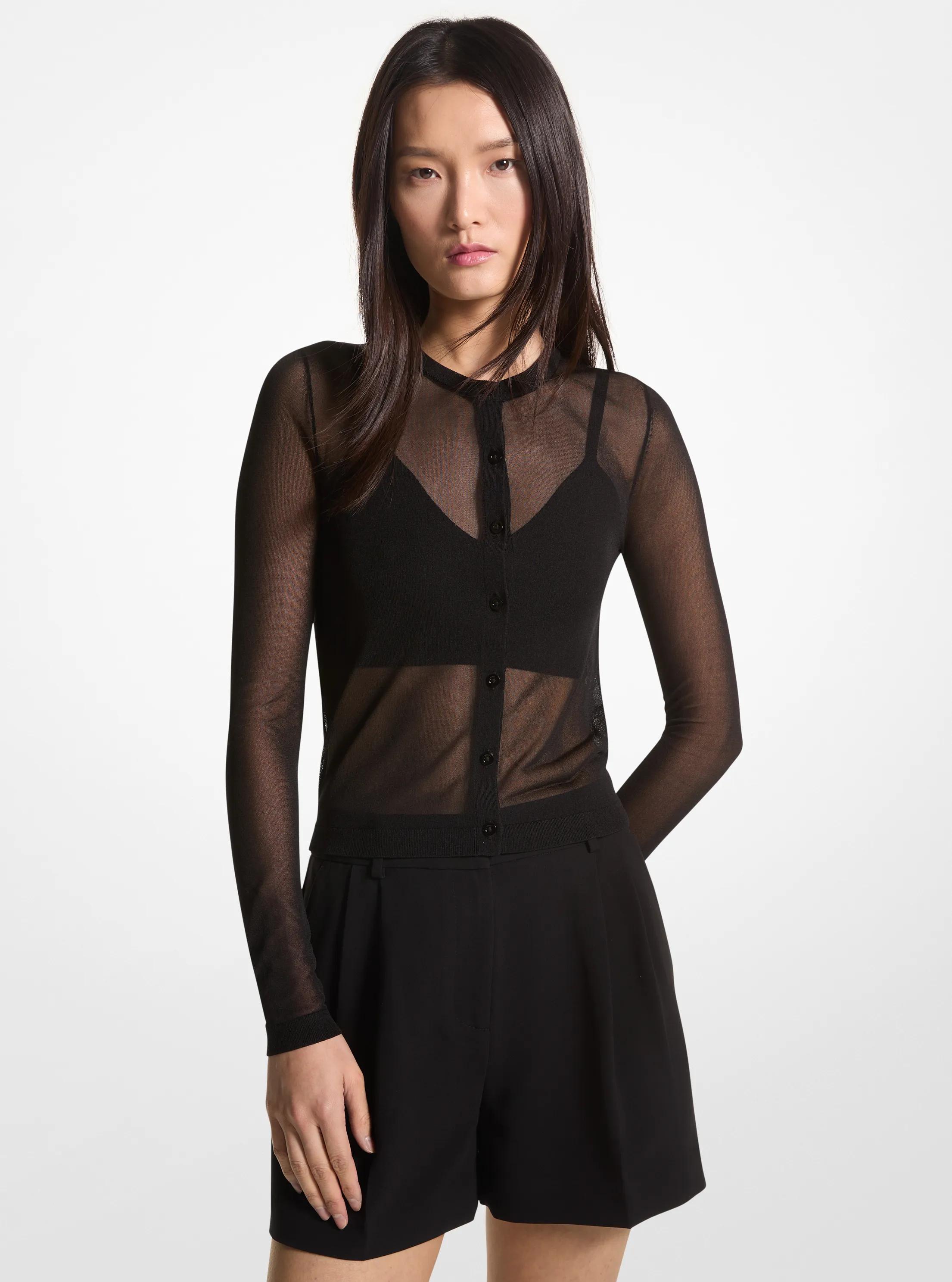 Viscose Blend Cropped Cardigan and Bra Top in BLACK | Michael Kors