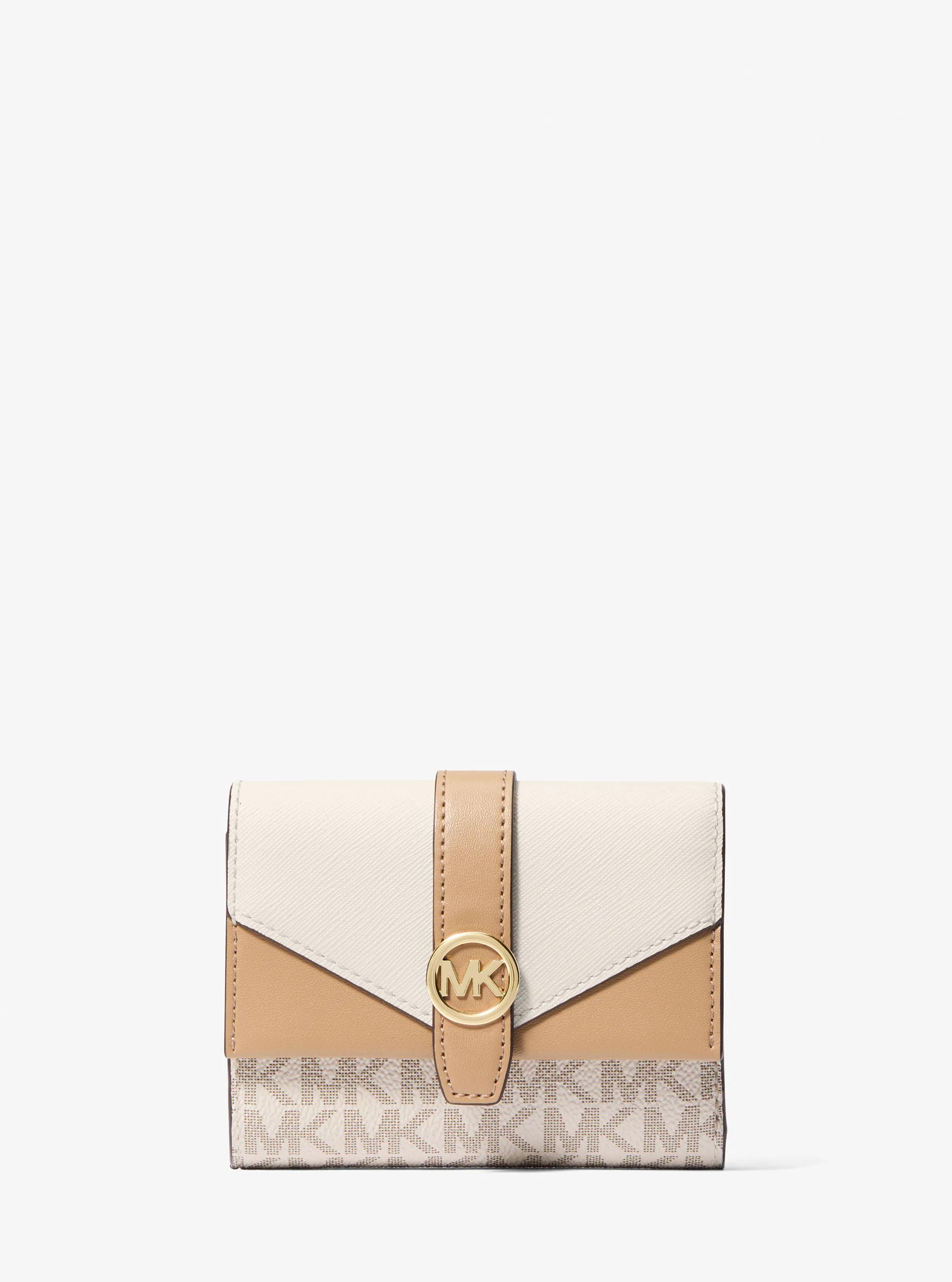 Michael Kors Outlet Greenwich Medium Signature Logo Trifold Wallet In Natural