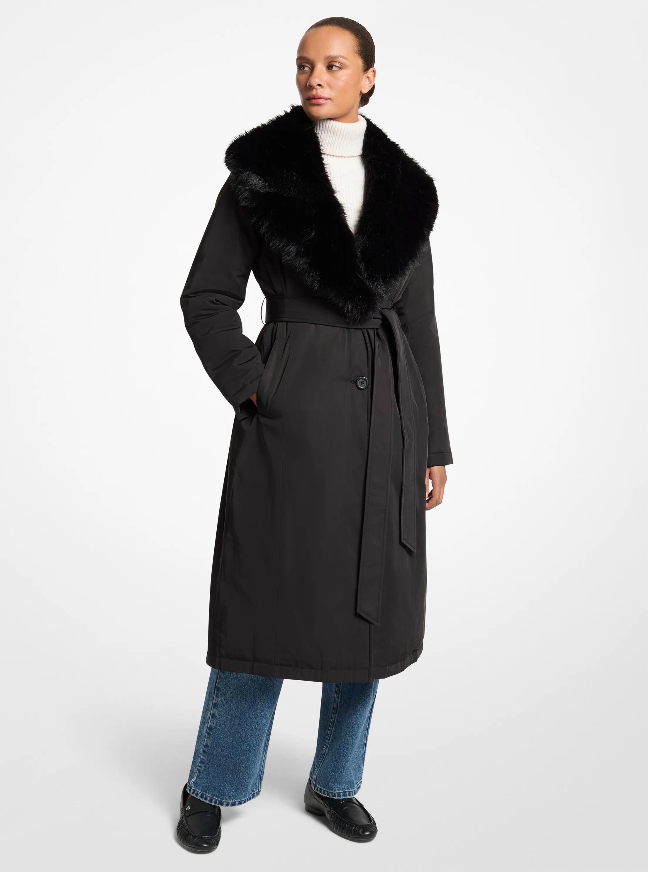 MK Manteau à ceinture et à bordure en fausse fourrure - Noir - Michael Kors