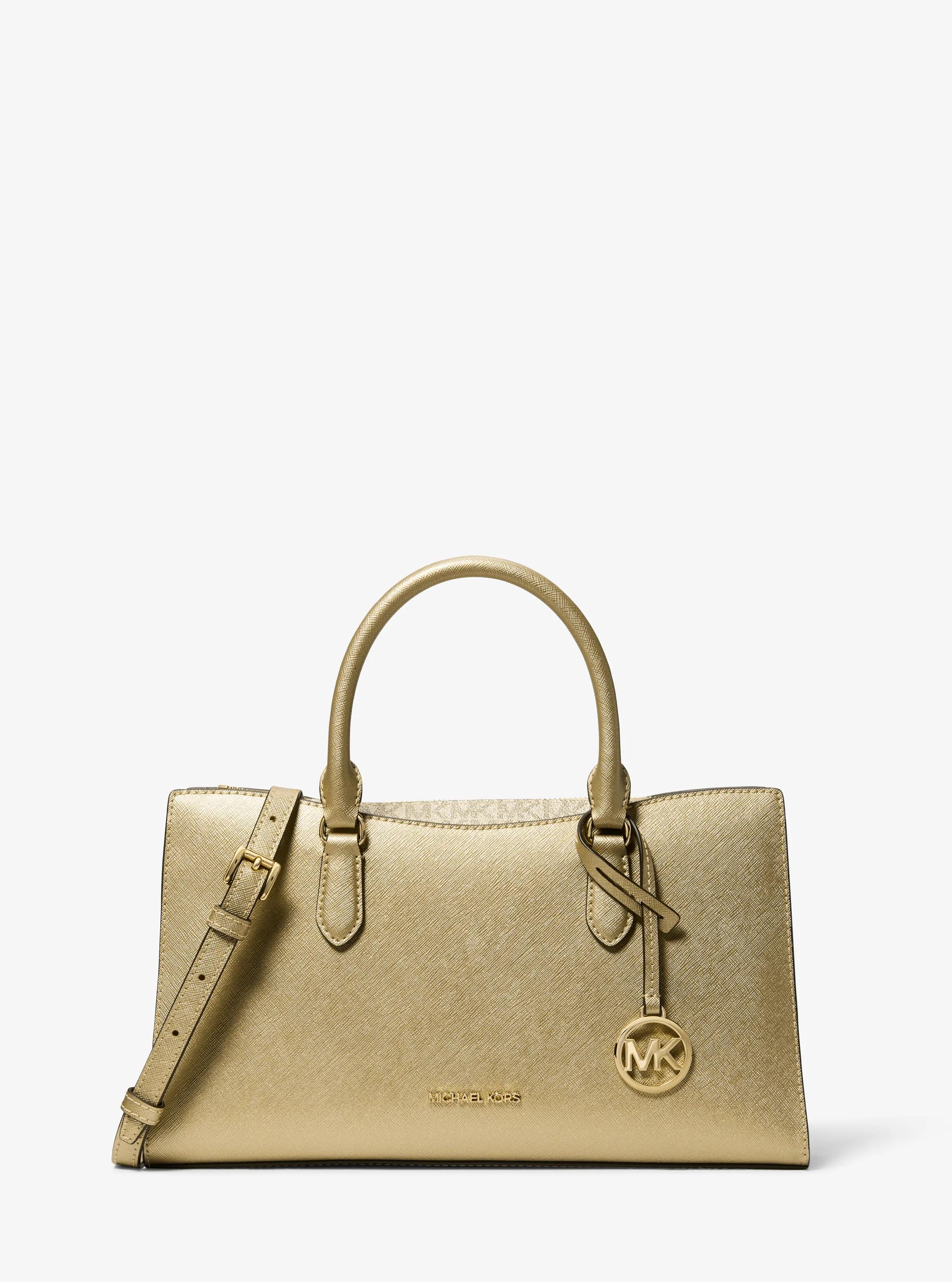 Arden Metallic Top-Zip Satchel in PALE GOLD | Michael Kors
