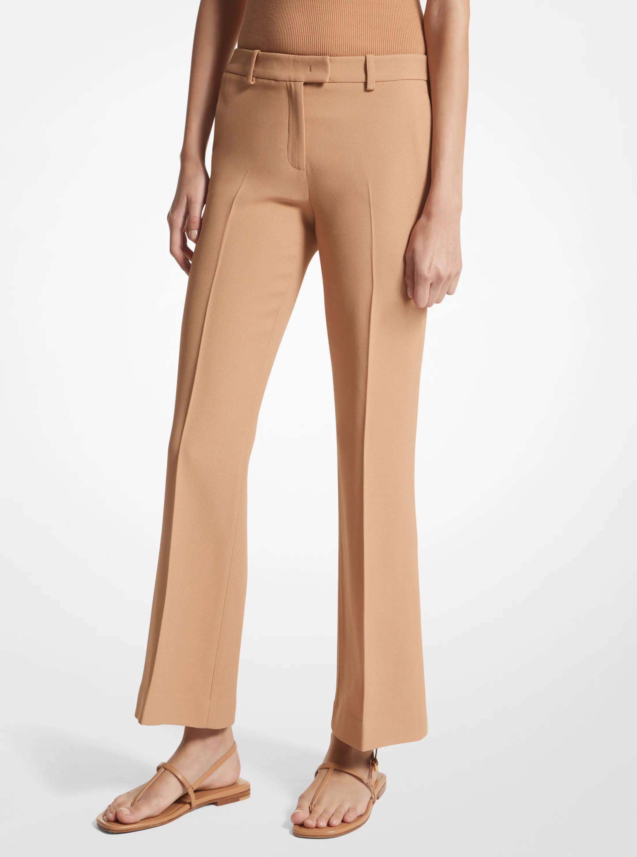 Haylee Double Crepe Sabl&eacute; Cropped Flared Trousers in SUNTAN | Michael Kors