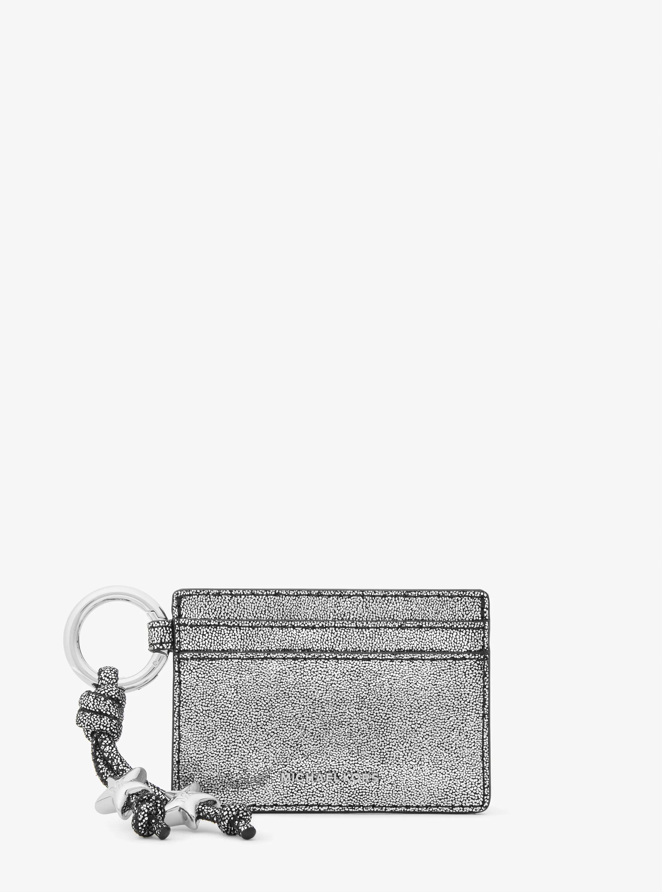 MK Porte-cartes Jet Set en cuir métallisé avec breloques - Argent - Michael Kors